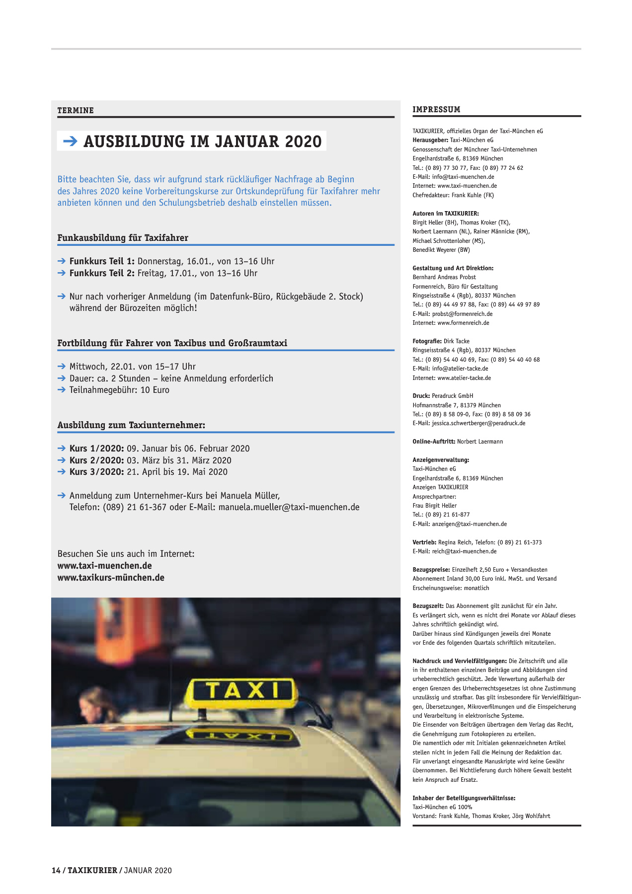 Originalseite 14 der Ausgabe Taxikurier Januar 2020