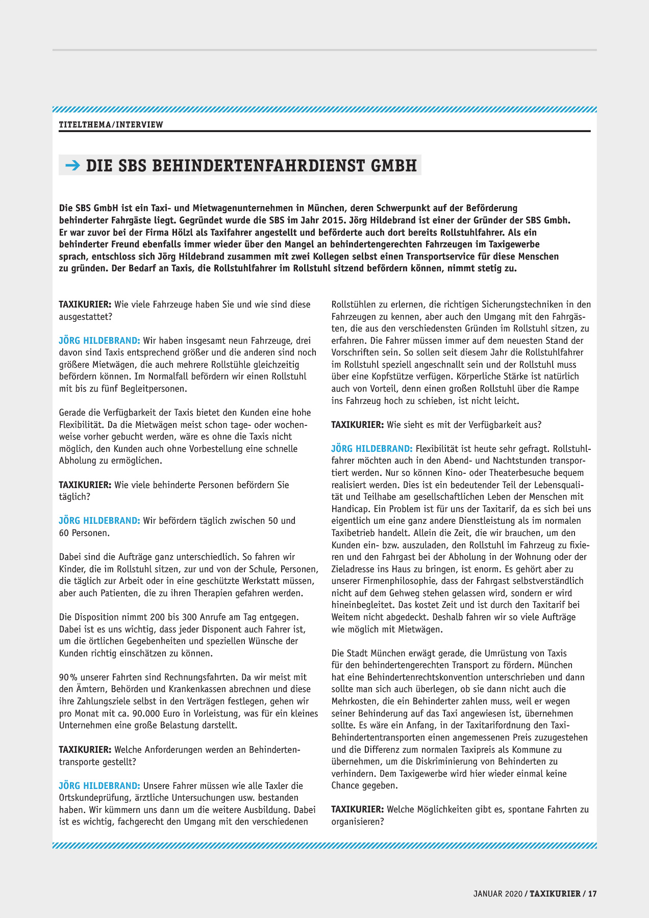 Originalseite 17 der Ausgabe Taxikurier Januar 2020