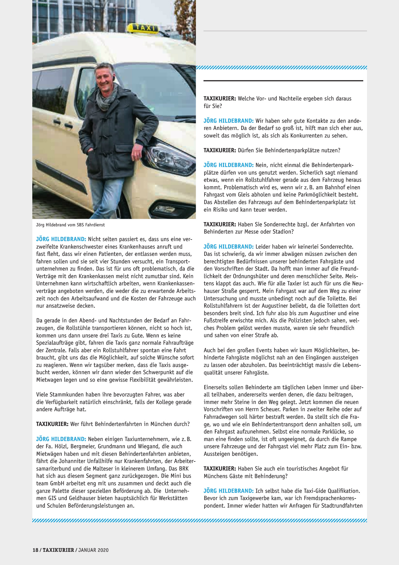 Originalseite 18 der Ausgabe Taxikurier Januar 2020