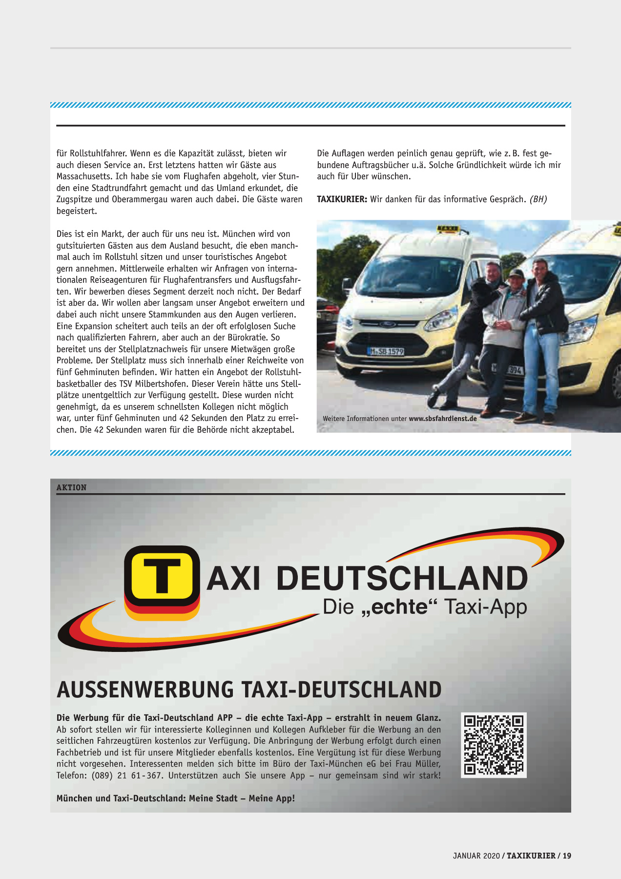 Originalseite 19 der Ausgabe Taxikurier Januar 2020