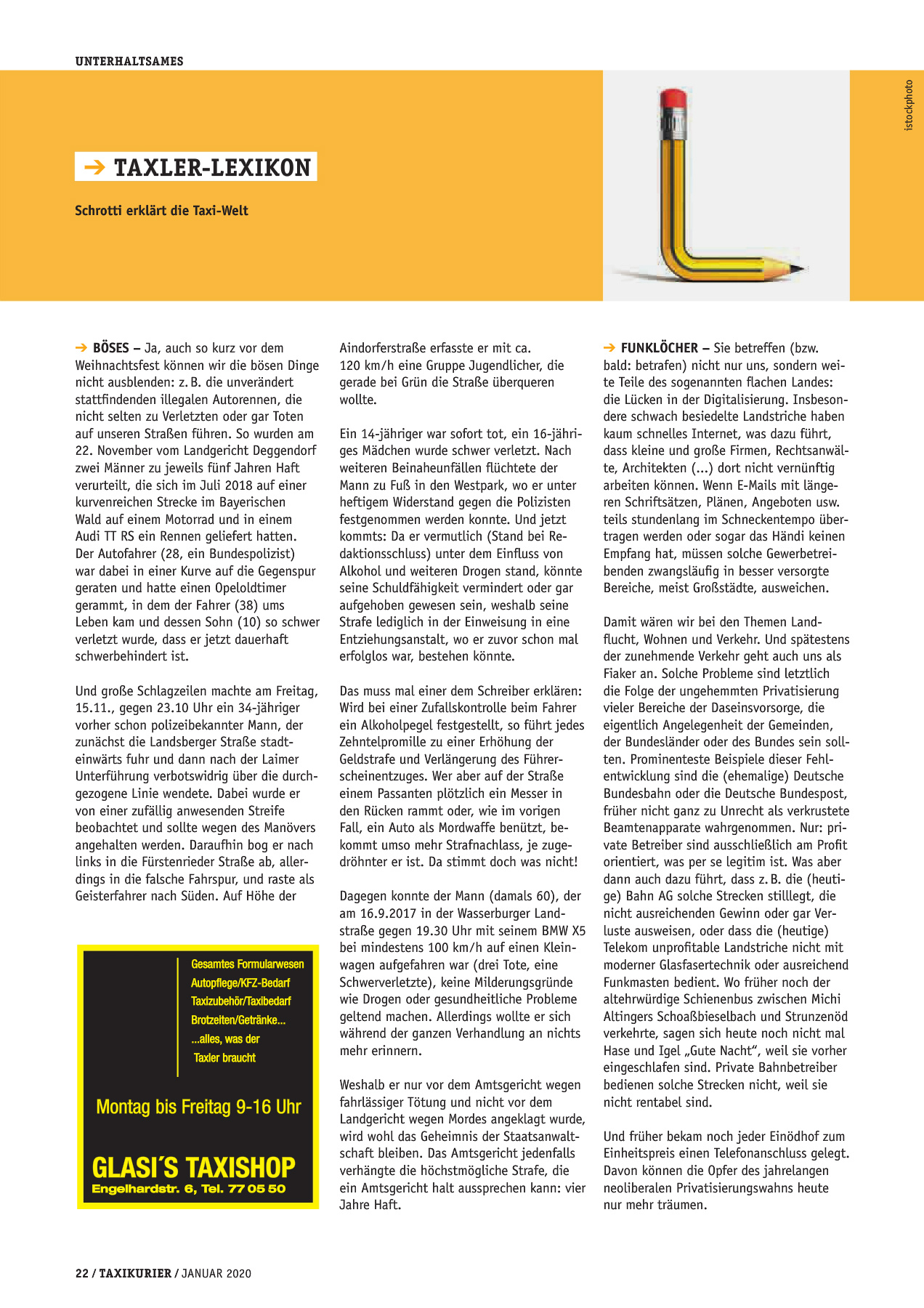 Originalseite 22 der Ausgabe Taxikurier Januar 2020