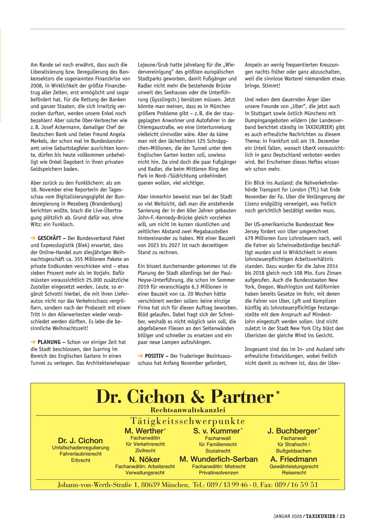 Originalseite 23 der Ausgabe Taxikurier Januar 2020