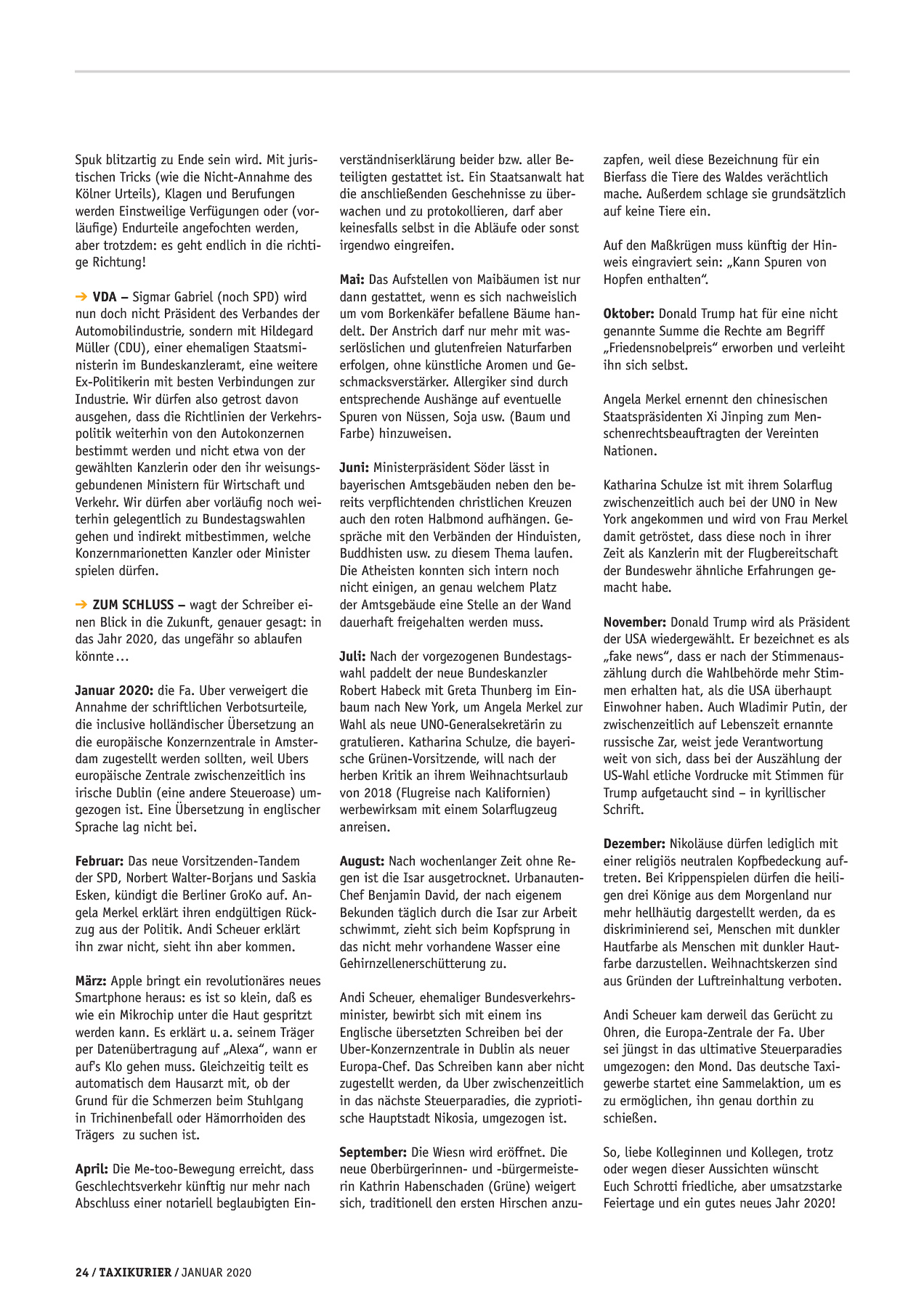 Originalseite 24 der Ausgabe Taxikurier Januar 2020