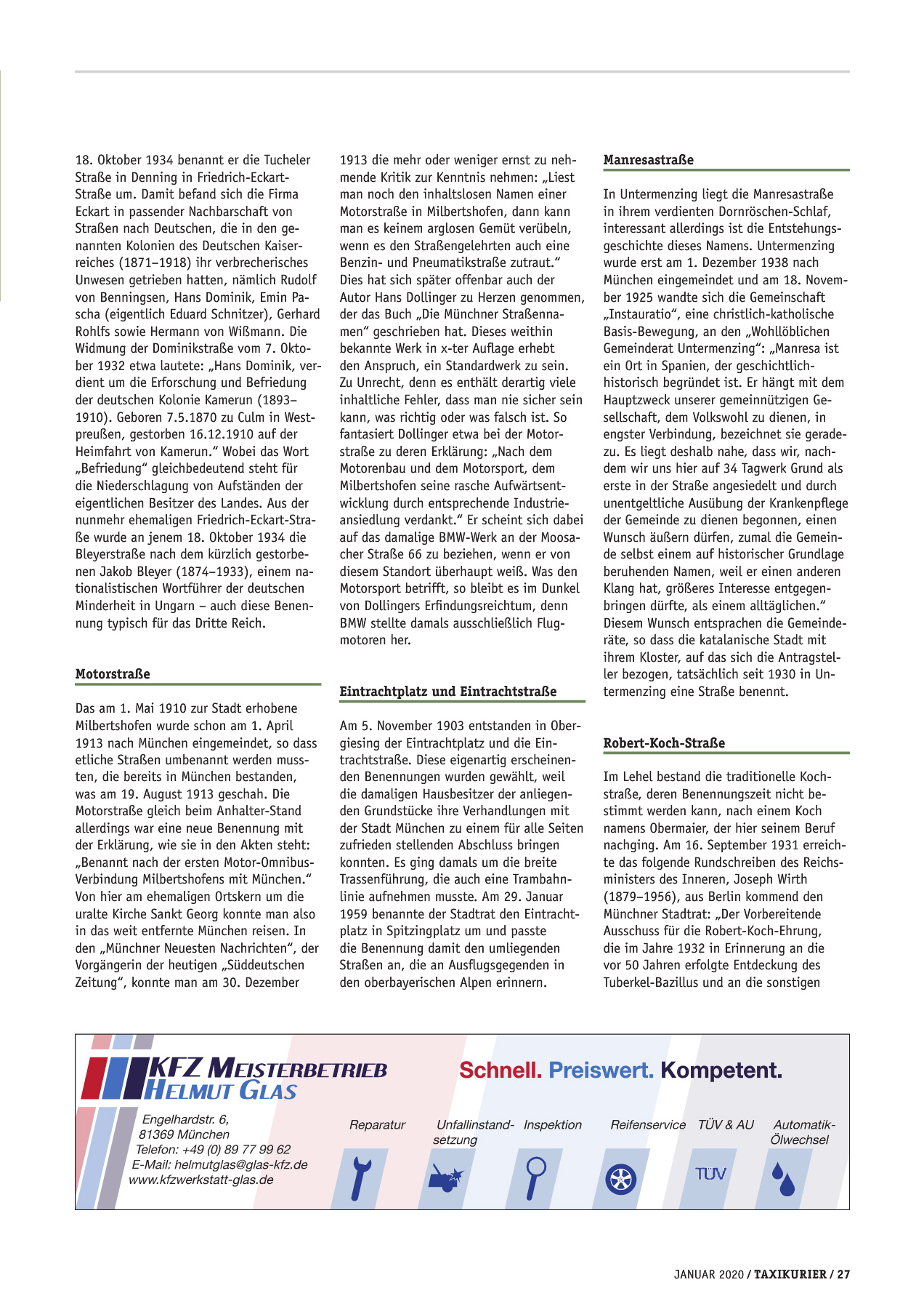 Originalseite 27 der Ausgabe Taxikurier Januar 2020