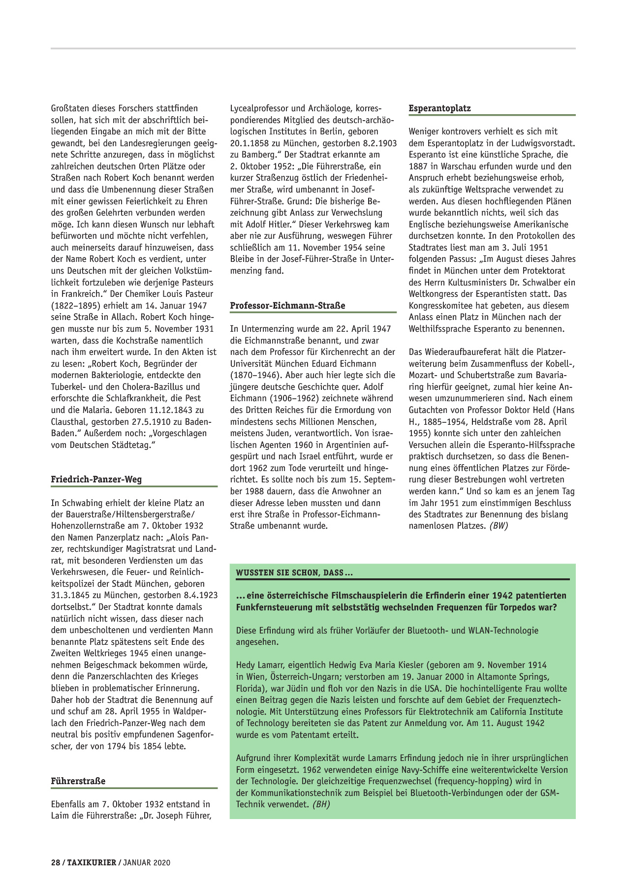 Originalseite 28 der Ausgabe Taxikurier Januar 2020