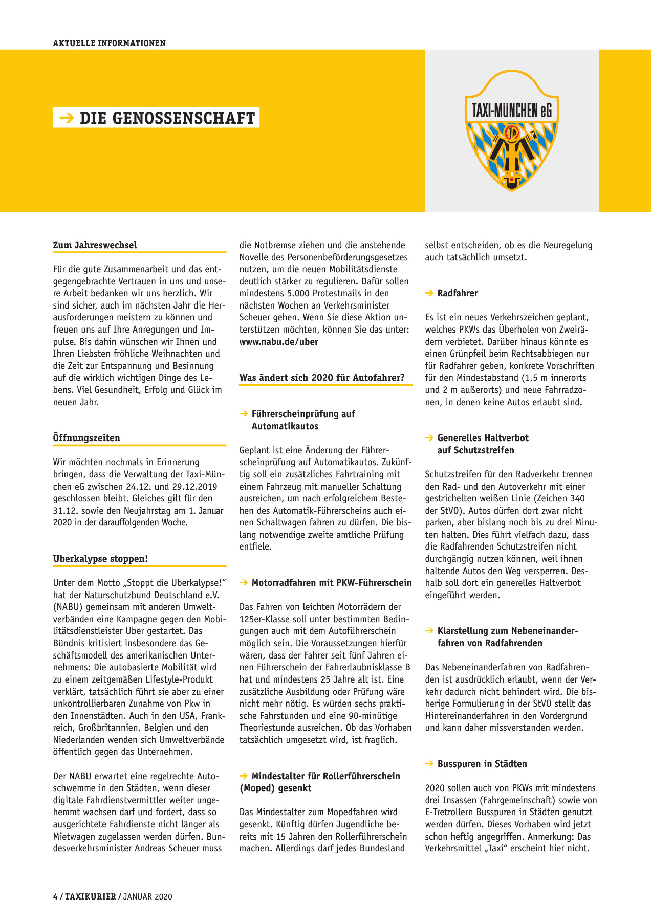 Originalseite 4 der Ausgabe Taxikurier Januar 2020