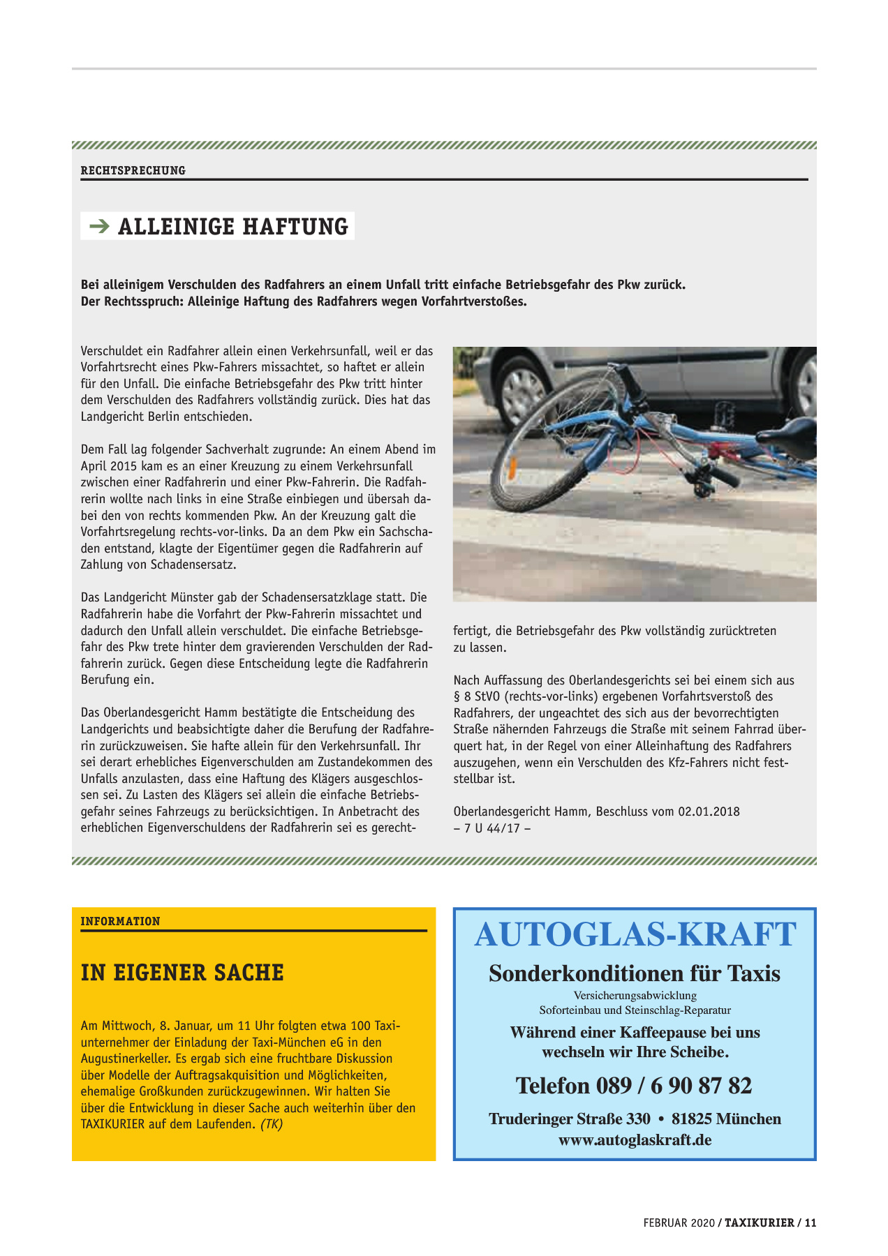 Originalseite 11 der Ausgabe Taxikurier Februar 2020