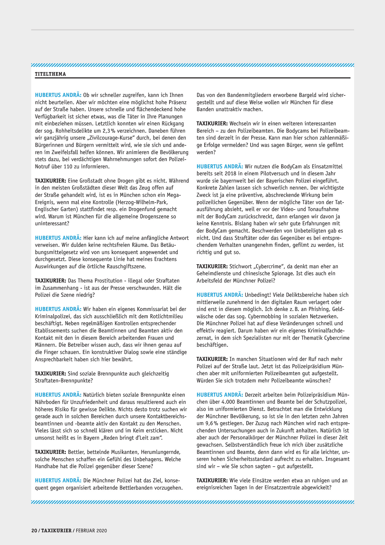 Originalseite 20 der Ausgabe Taxikurier Februar 2020