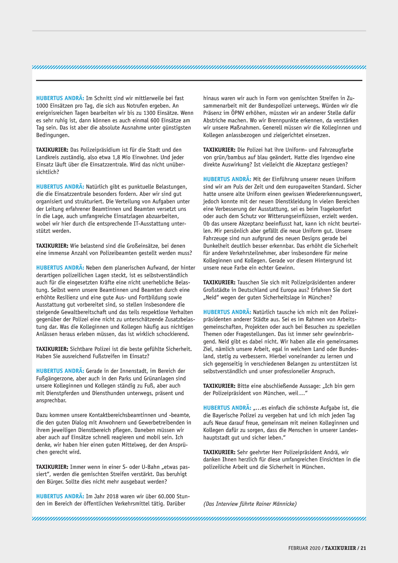 Originalseite 21 der Ausgabe Taxikurier Februar 2020