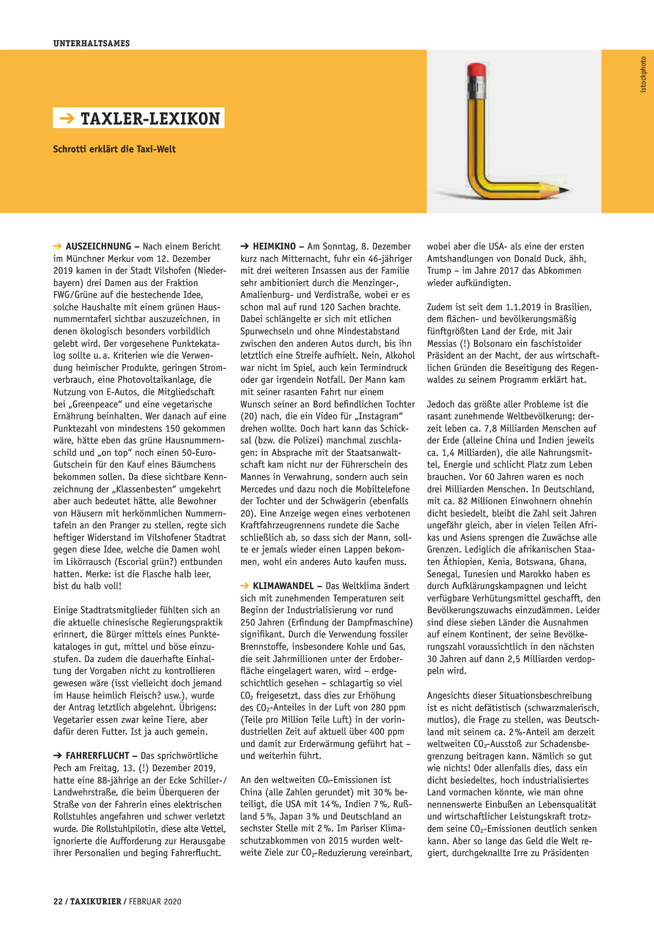 Originalseite 22 der Ausgabe Taxikurier Februar 2020