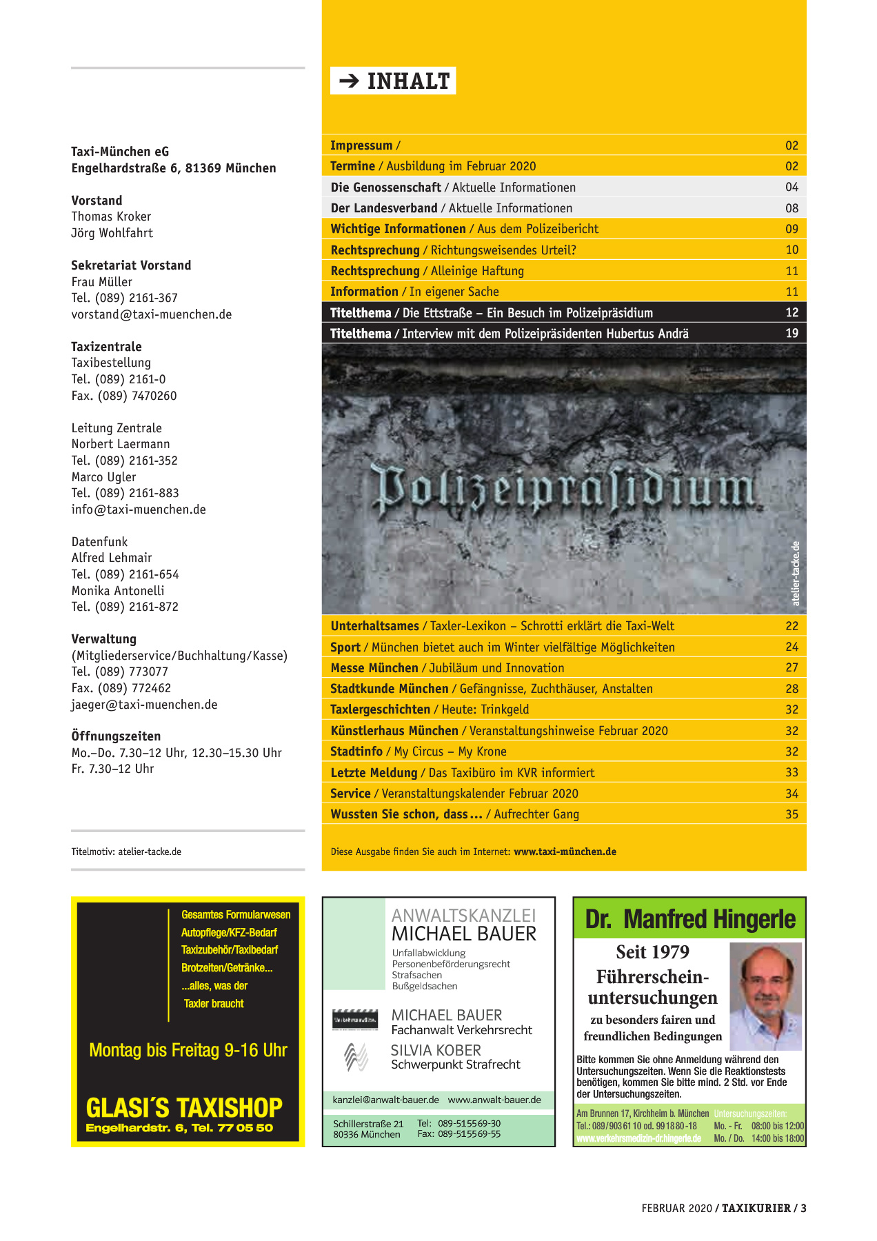 Originalseite 3 der Ausgabe Taxikurier Februar 2020