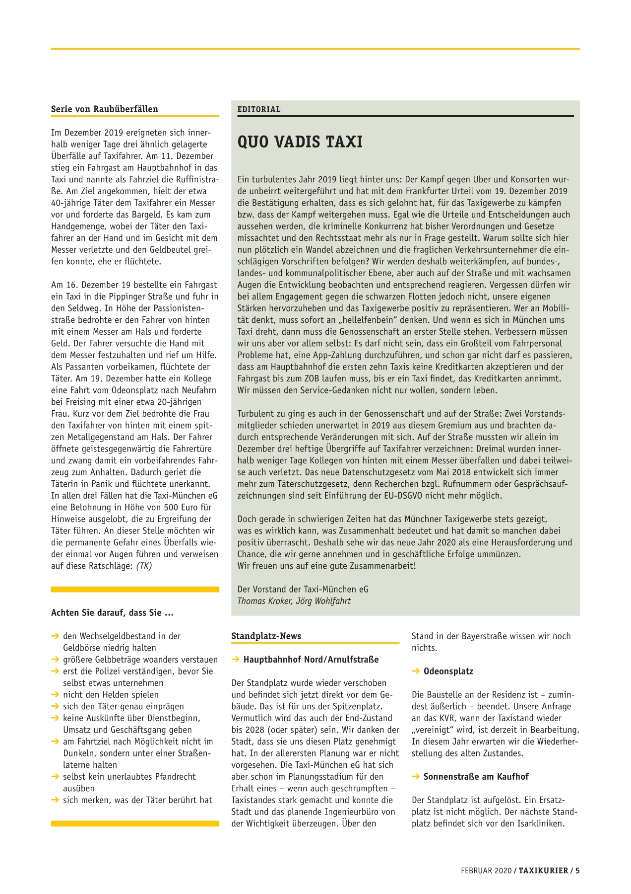 Originalseite 5 der Ausgabe Taxikurier Februar 2020