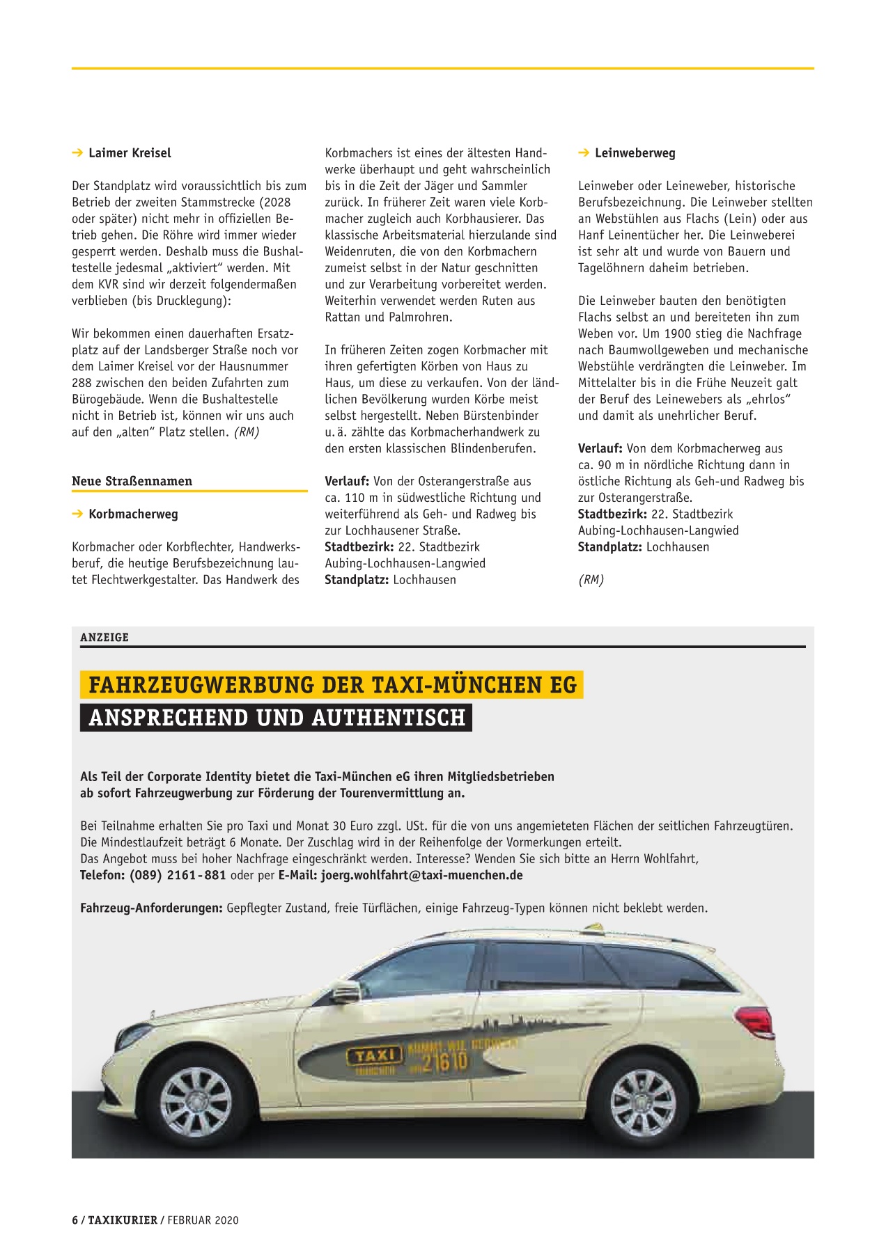 Originalseite 6 der Ausgabe Taxikurier Februar 2020