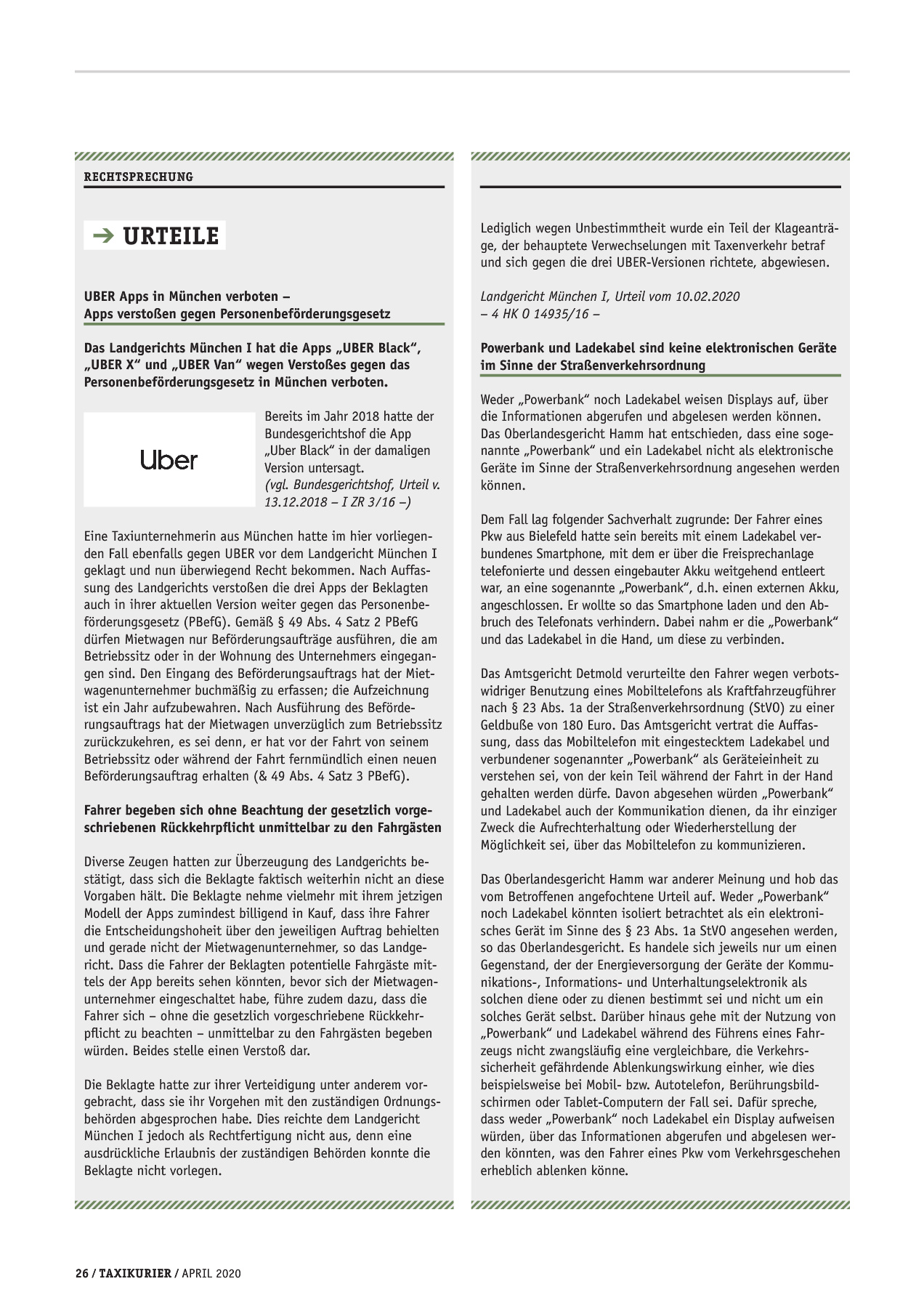Originalseite 26 der Ausgabe Taxikurier April 2020