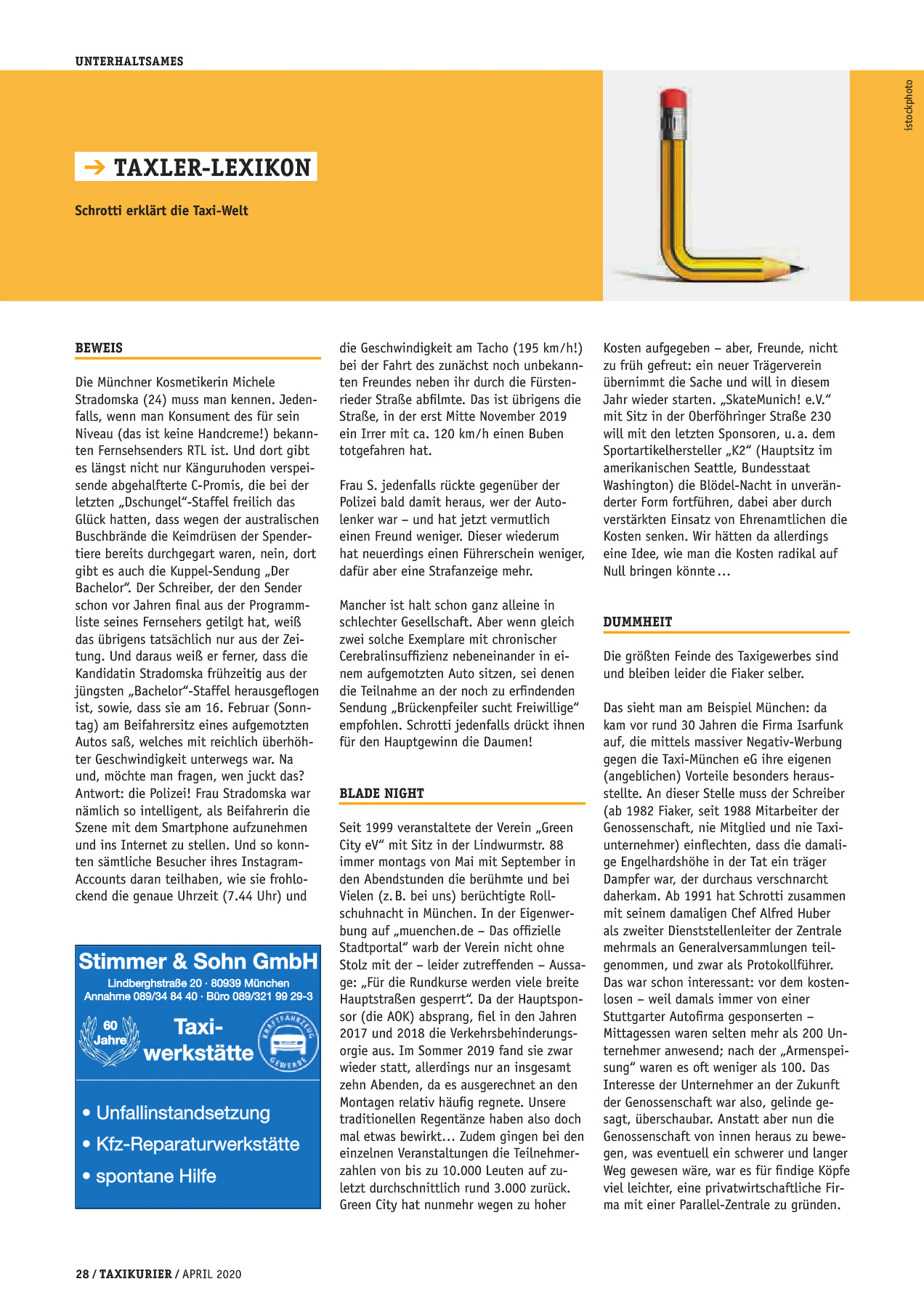Originalseite 28 der Ausgabe Taxikurier April 2020