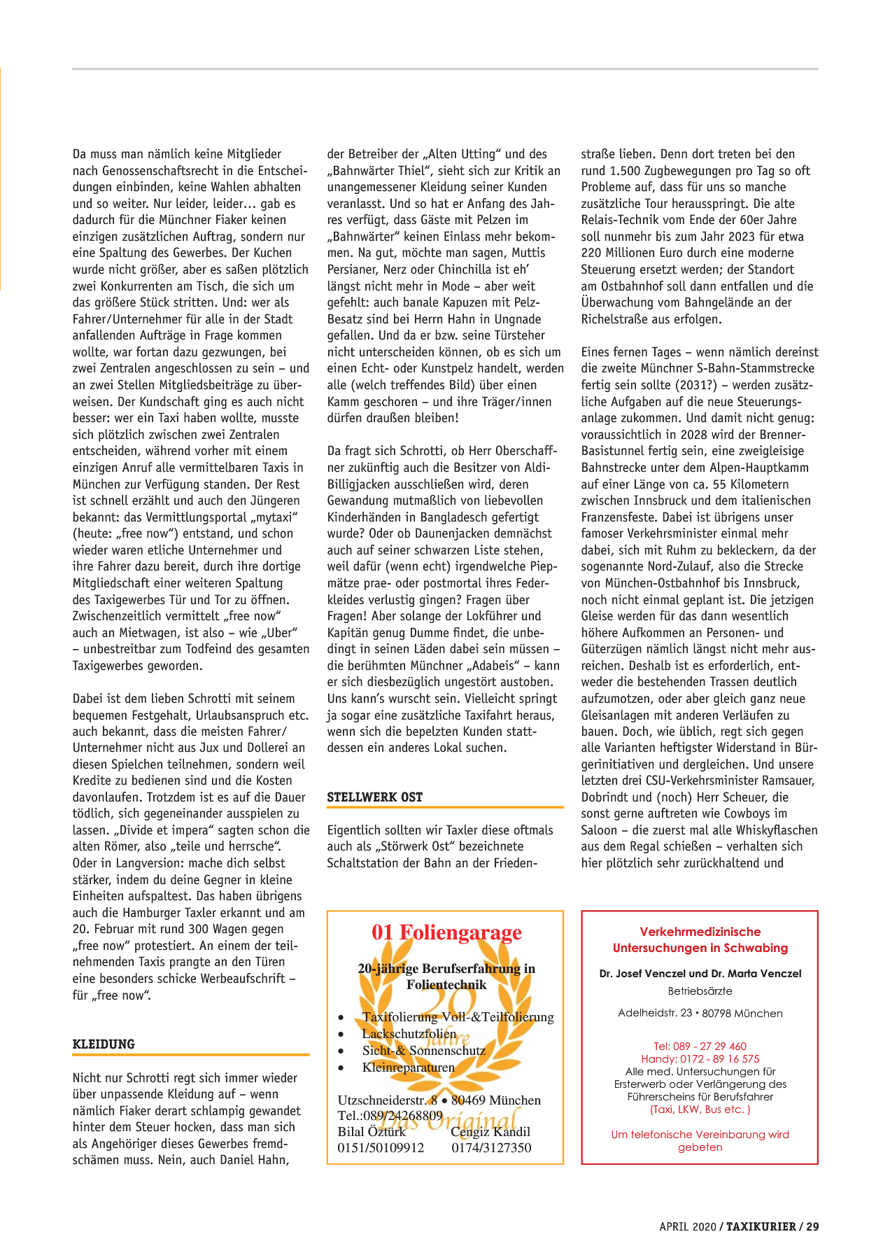 Originalseite 29 der Ausgabe Taxikurier April 2020