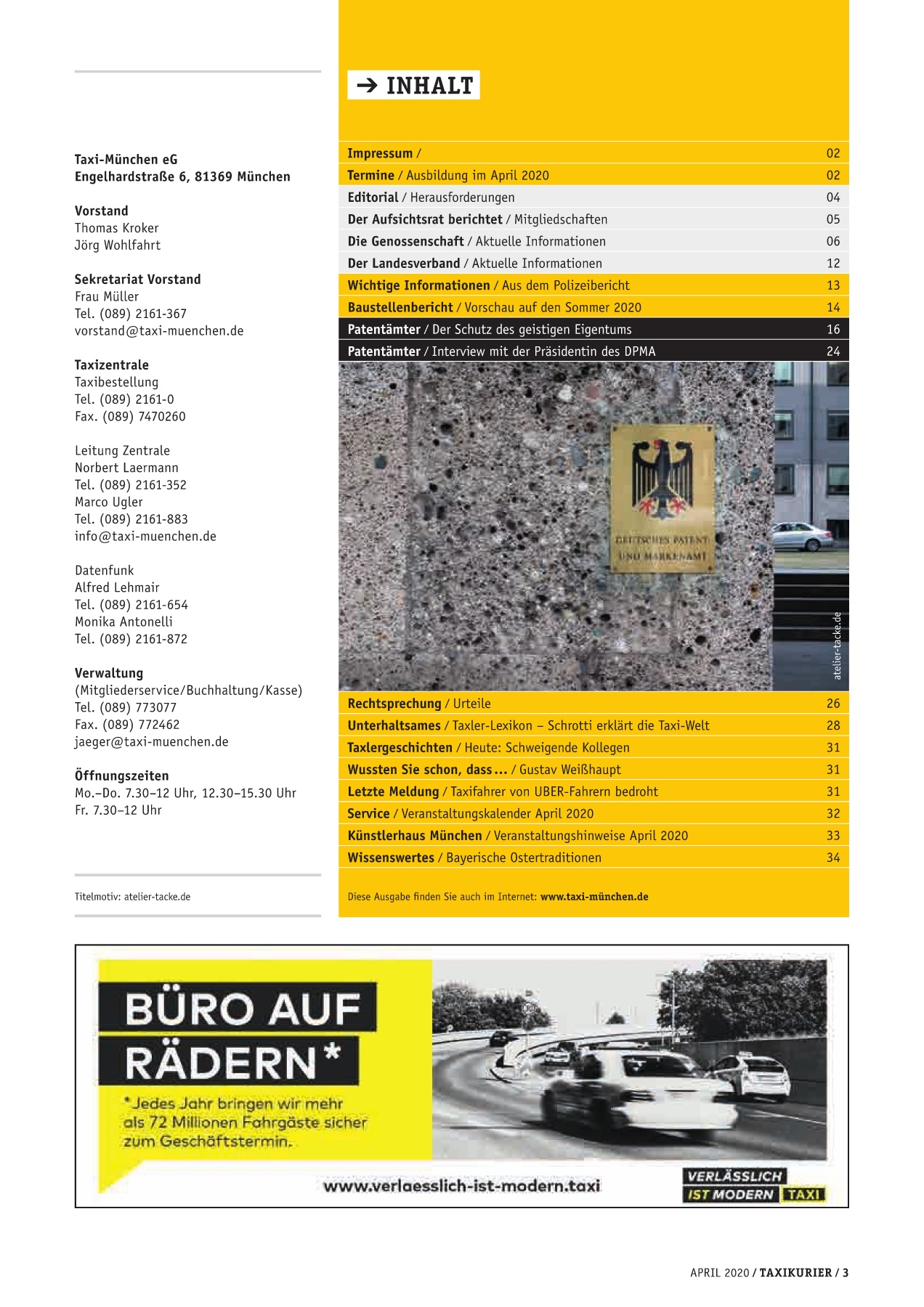 Originalseite 3 der Ausgabe Taxikurier April 2020