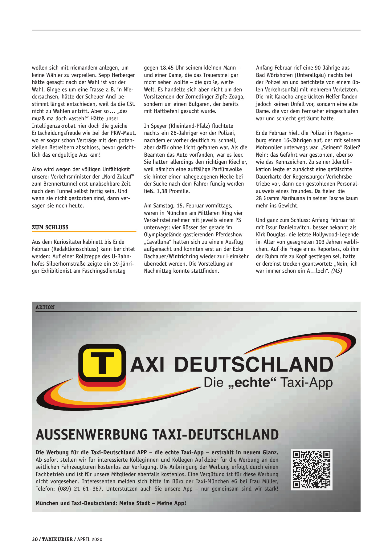 Originalseite 30 der Ausgabe Taxikurier April 2020