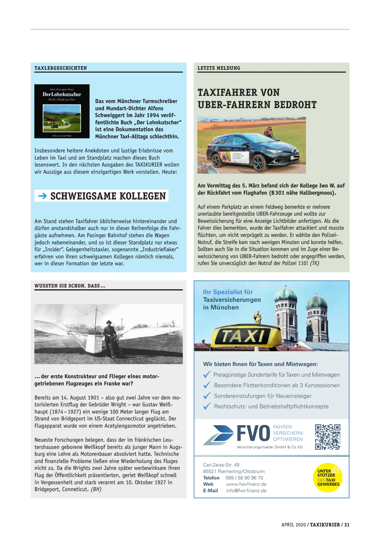 Originalseite 31 der Ausgabe Taxikurier April 2020