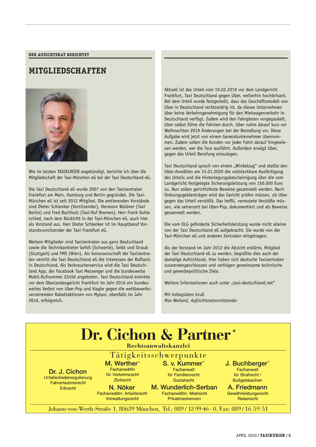 Originalseite 5 der Ausgabe Taxikurier April 2020