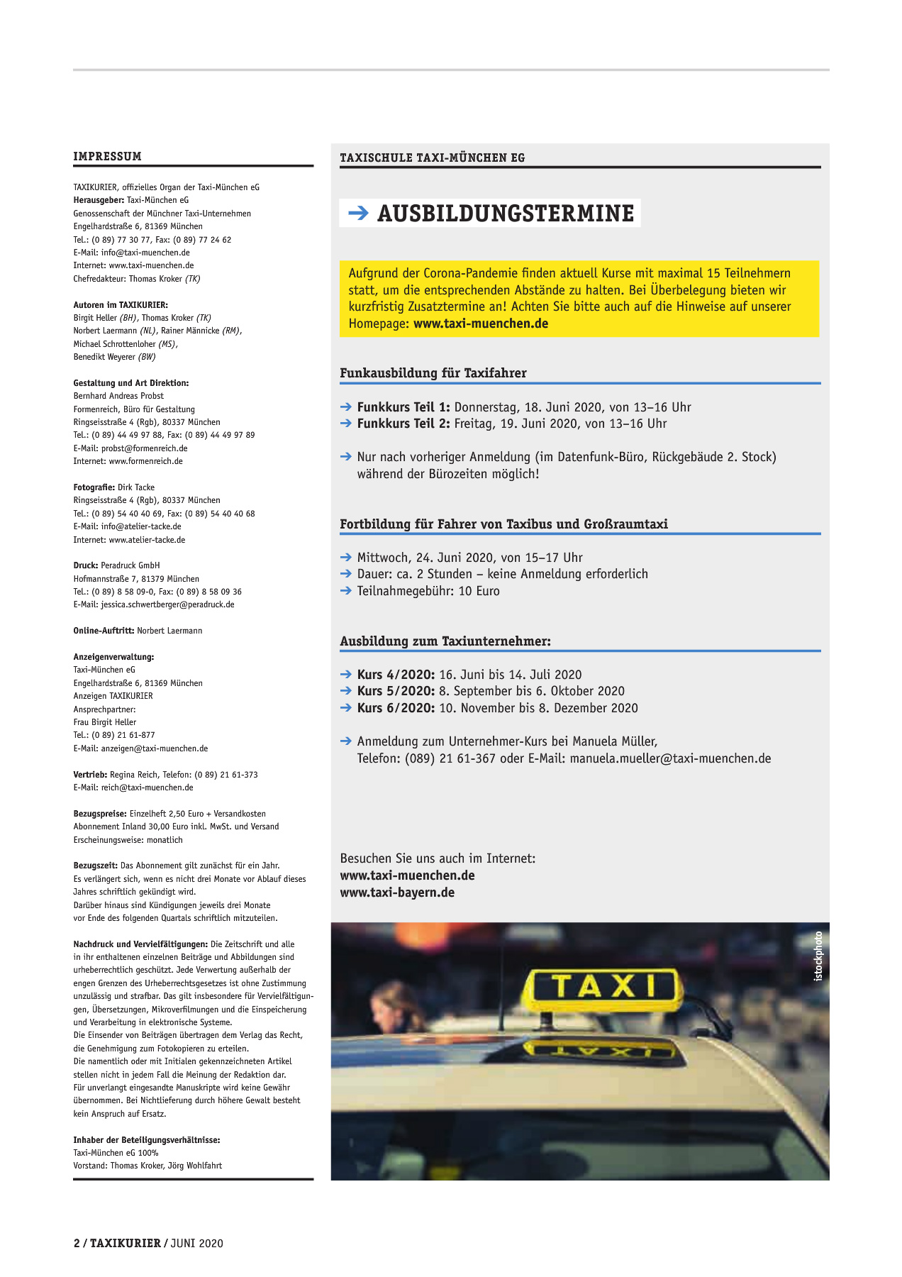 Originalseite 2 der Ausgabe Taxikurier Juni 2020