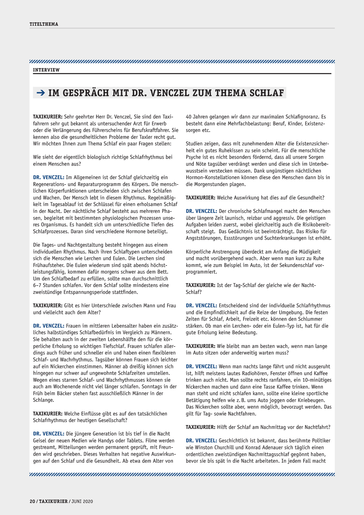 Originalseite 20 der Ausgabe Taxikurier Juni 2020