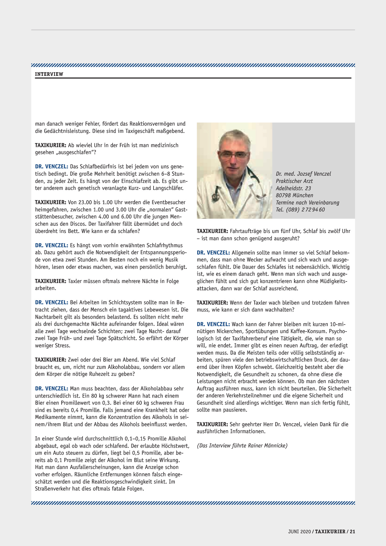 Originalseite 21 der Ausgabe Taxikurier Juni 2020