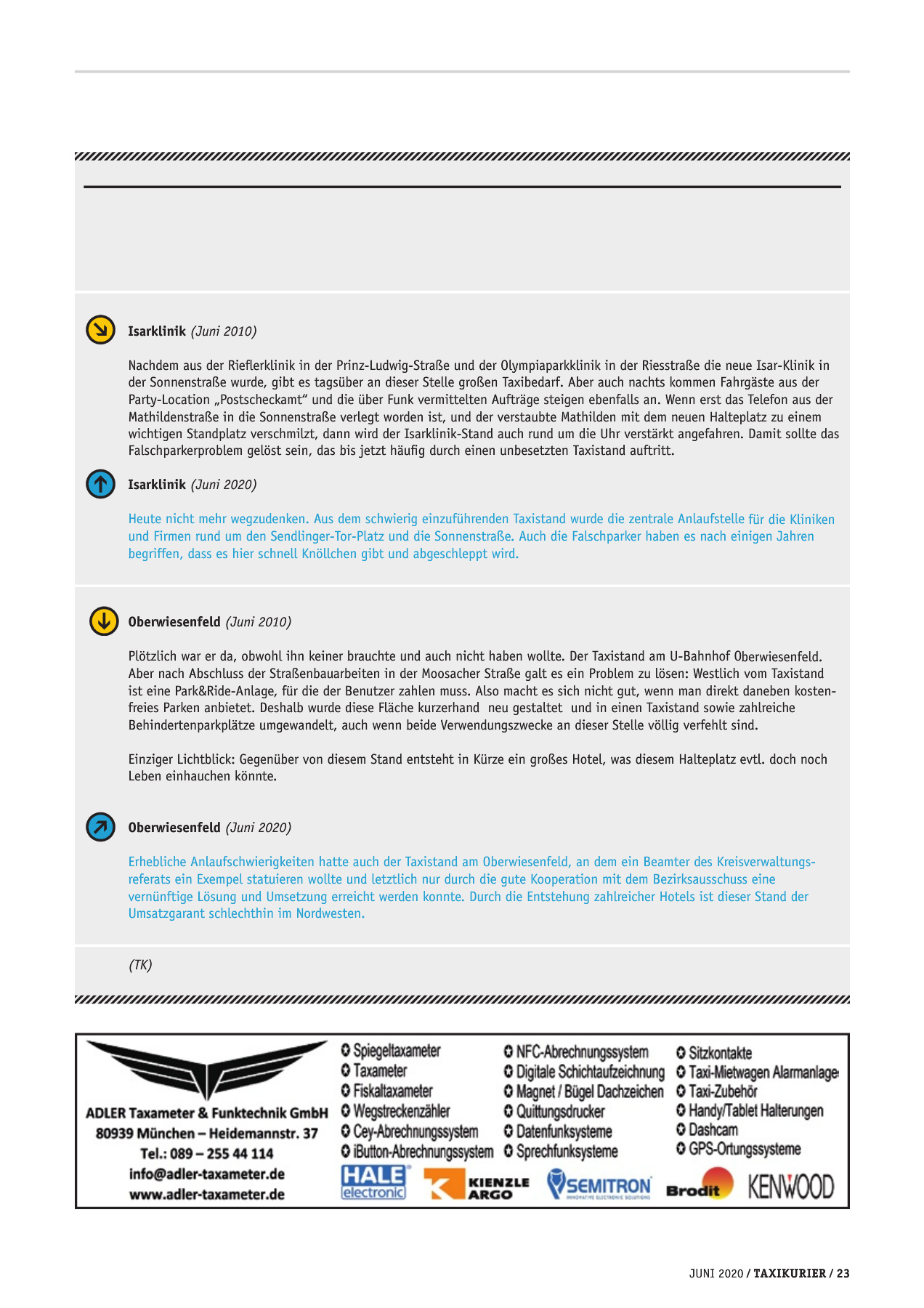 Originalseite 23 der Ausgabe Taxikurier Juni 2020