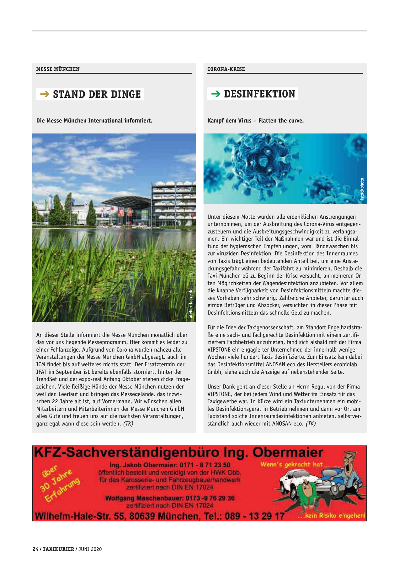 Originalseite 24 der Ausgabe Taxikurier Juni 2020