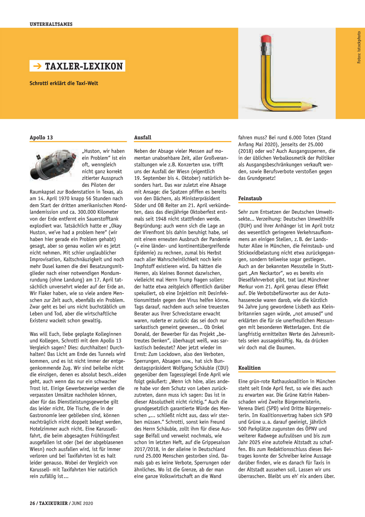 Originalseite 26 der Ausgabe Taxikurier Juni 2020