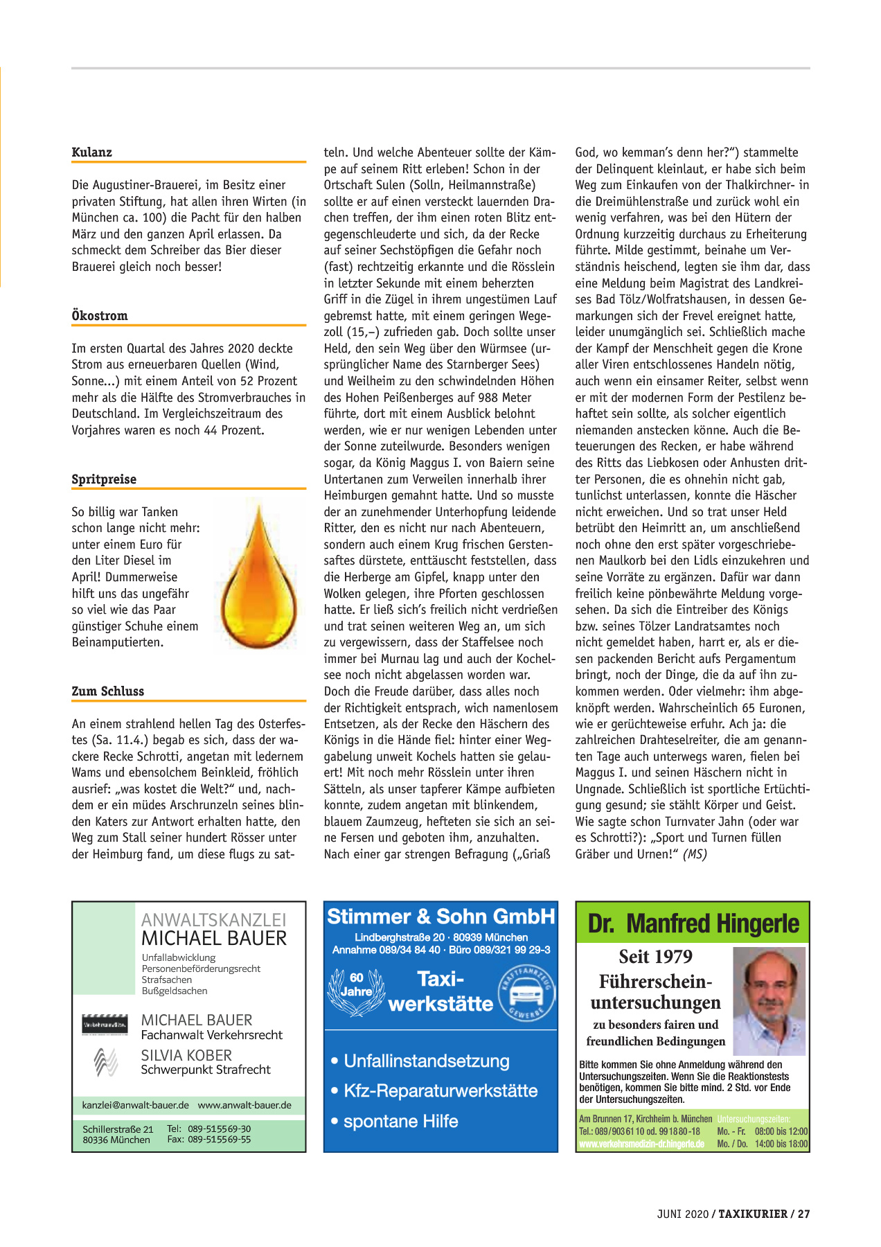 Originalseite 27 der Ausgabe Taxikurier Juni 2020