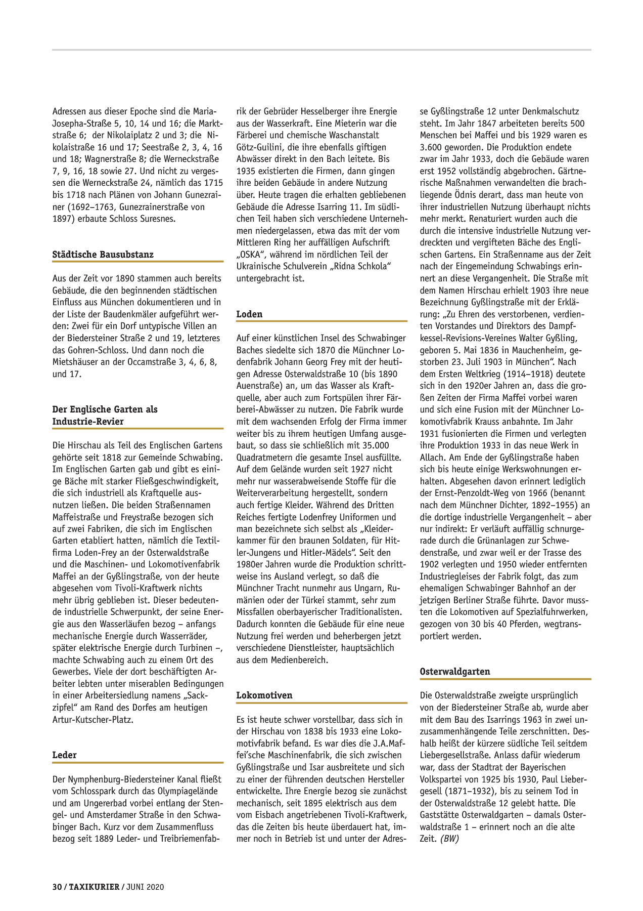Originalseite 30 der Ausgabe Taxikurier Juni 2020