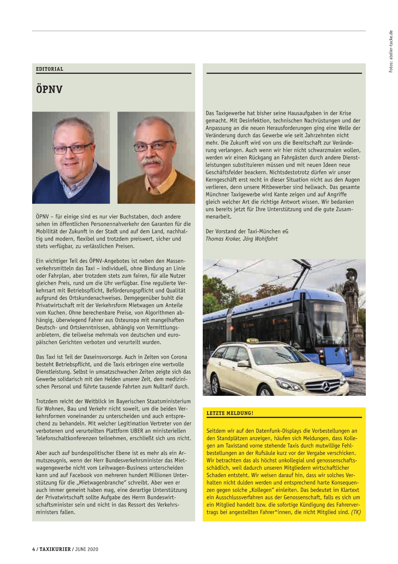 Originalseite 4 der Ausgabe Taxikurier Juni 2020
