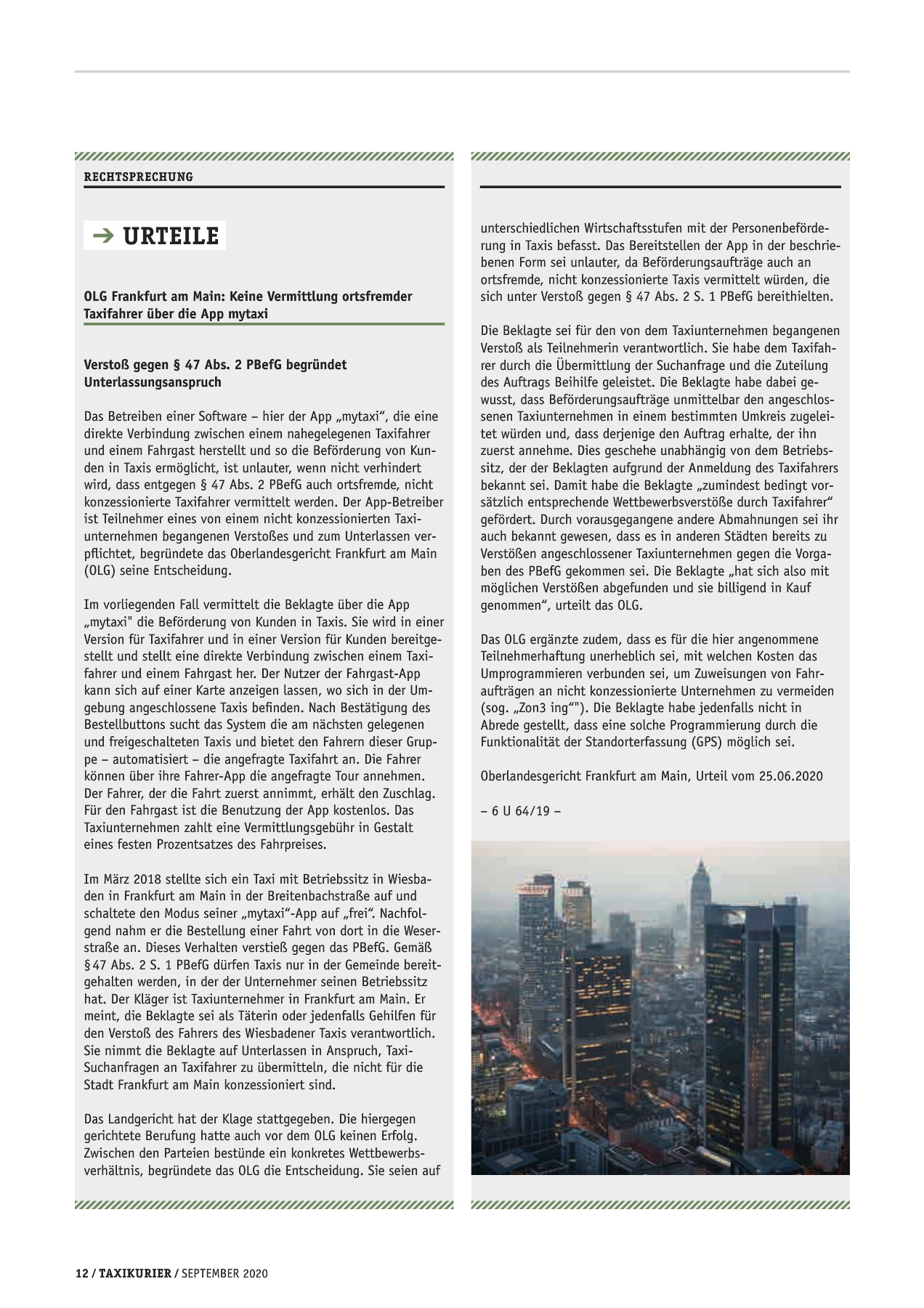 Originalseite 12 der Ausgabe Taxikurier September 2020