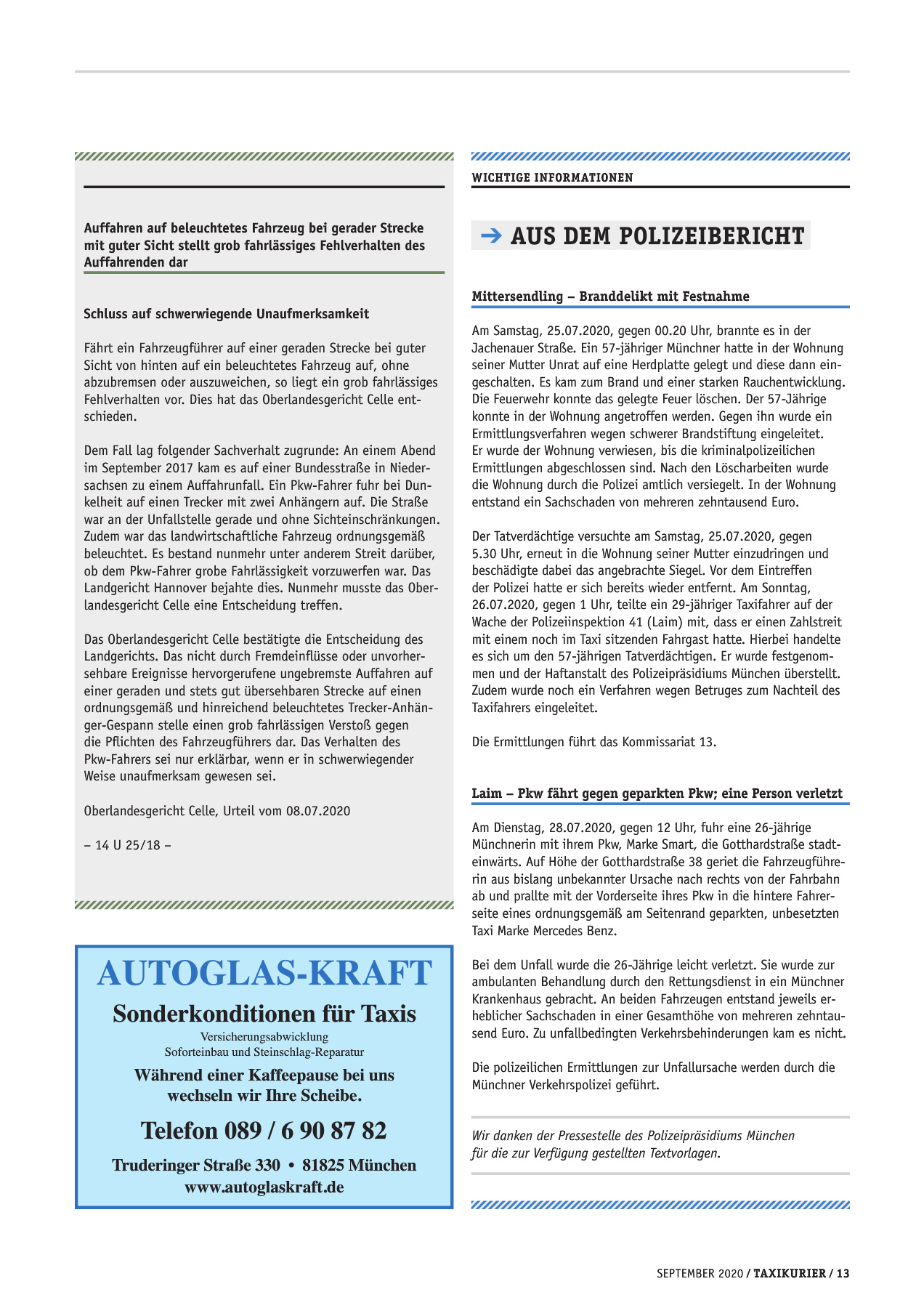Originalseite 13 der Ausgabe Taxikurier September 2020