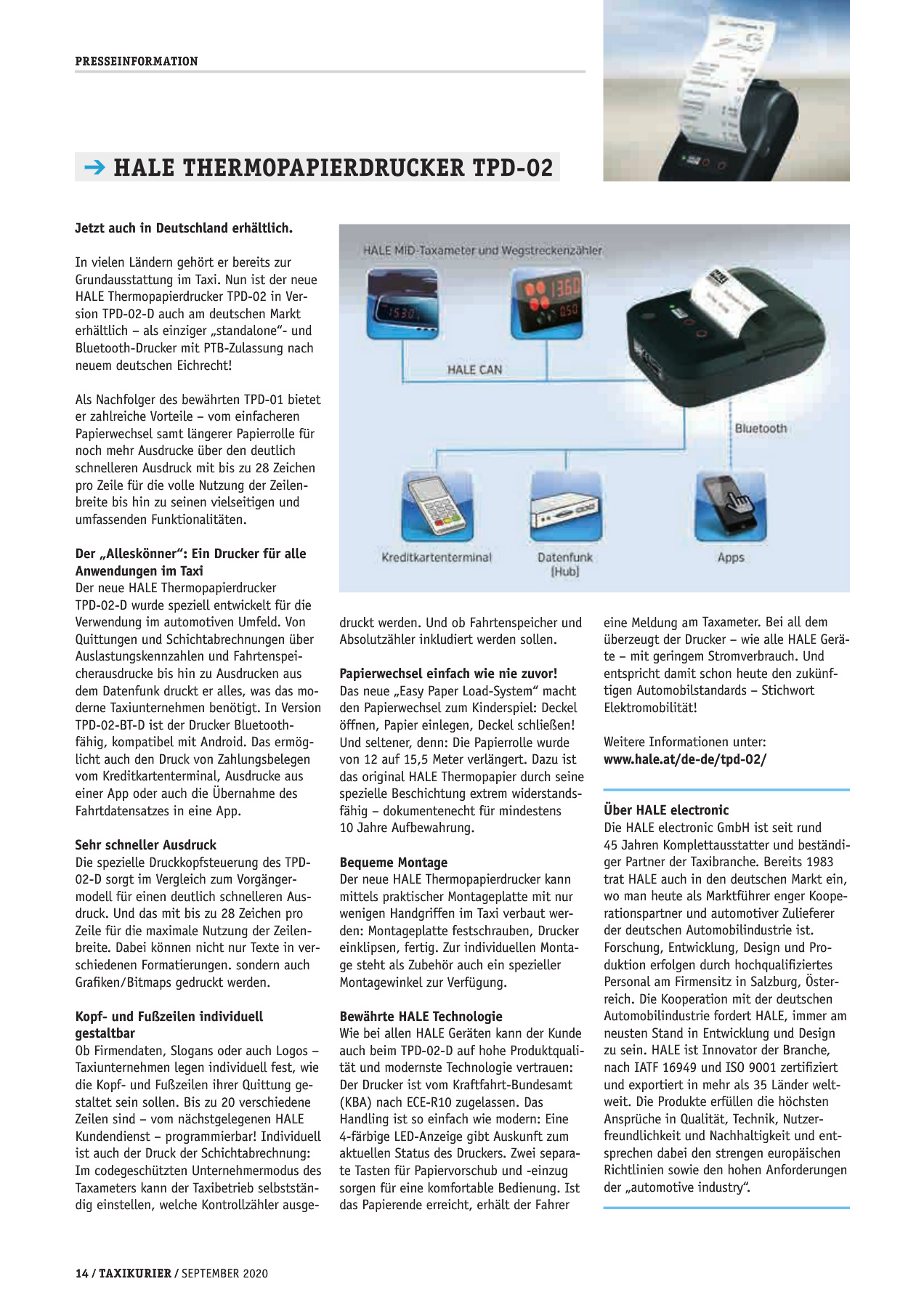 Originalseite 14 der Ausgabe Taxikurier September 2020