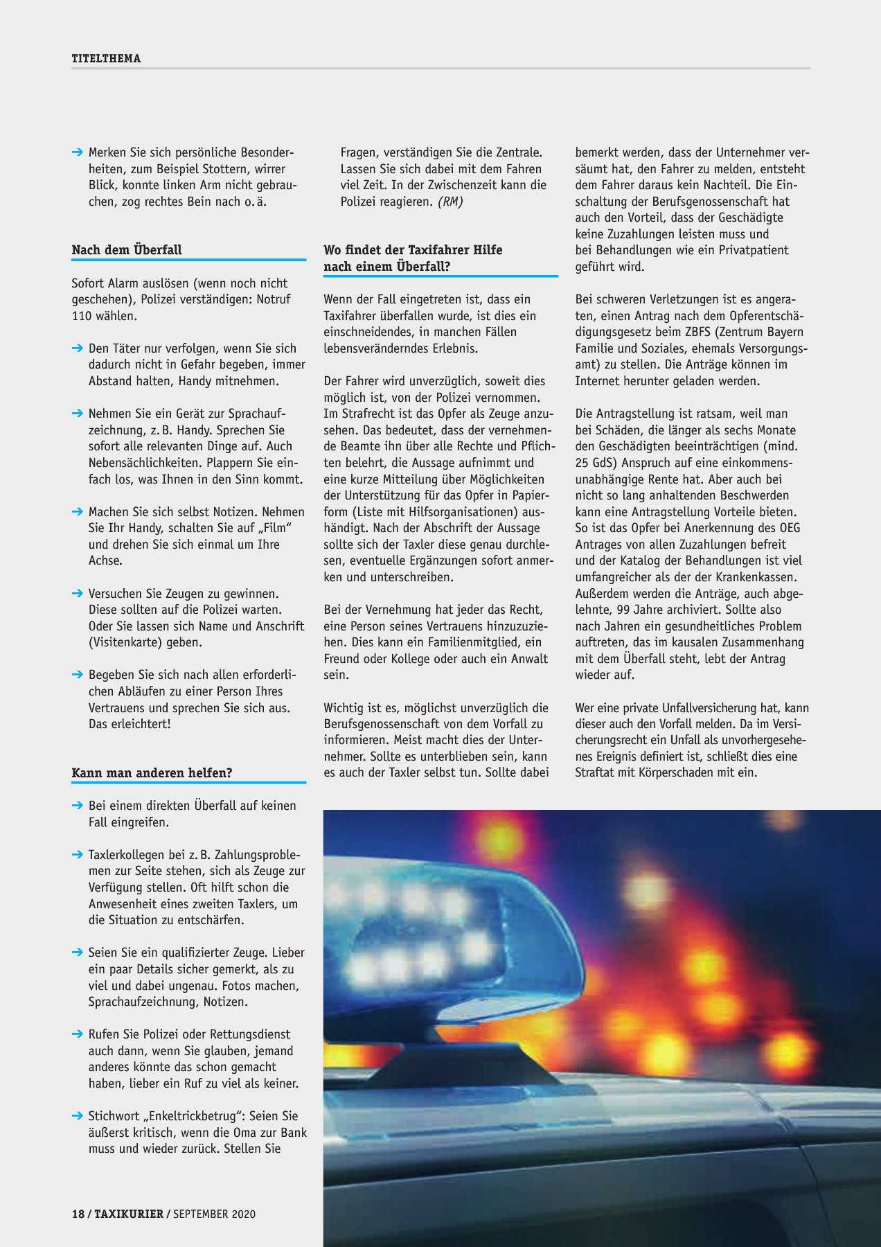 Originalseite 18 der Ausgabe Taxikurier September 2020