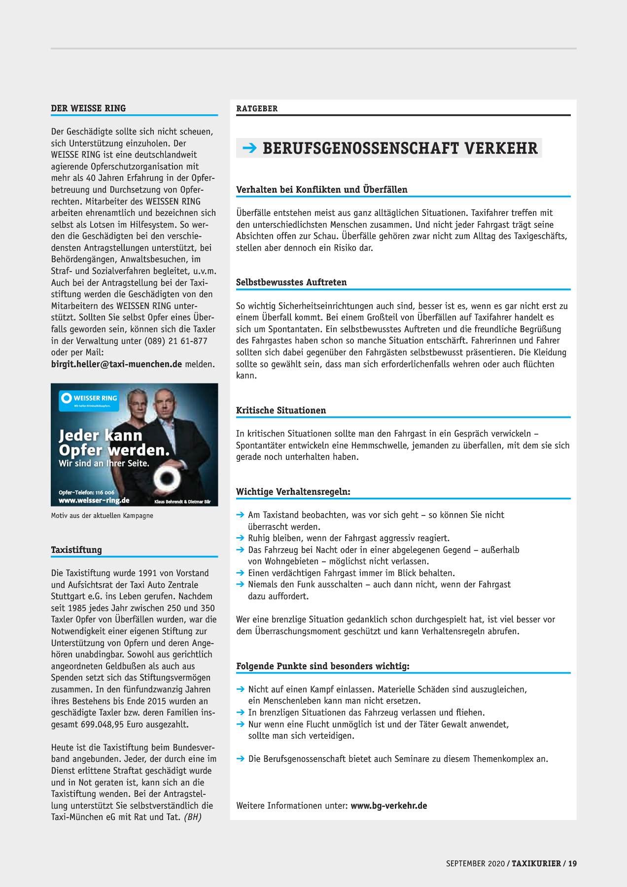 Originalseite 19 der Ausgabe Taxikurier September 2020
