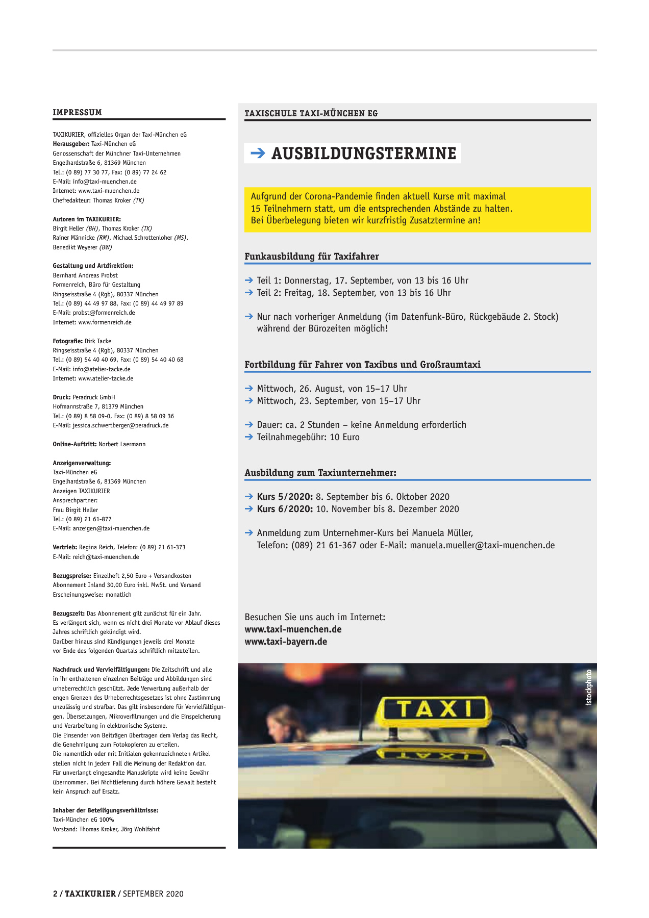 Originalseite 2 der Ausgabe Taxikurier September 2020