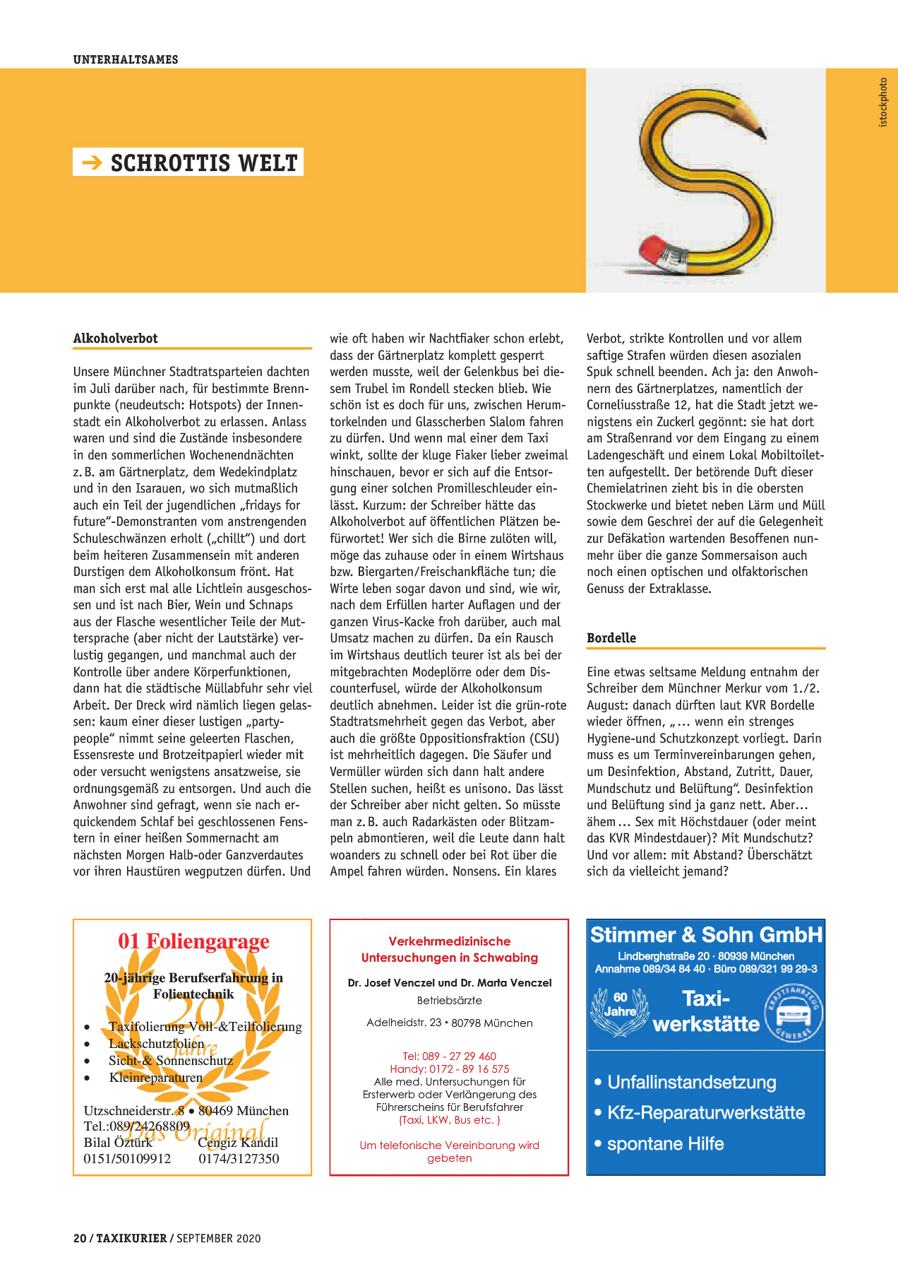 Originalseite 20 der Ausgabe Taxikurier September 2020