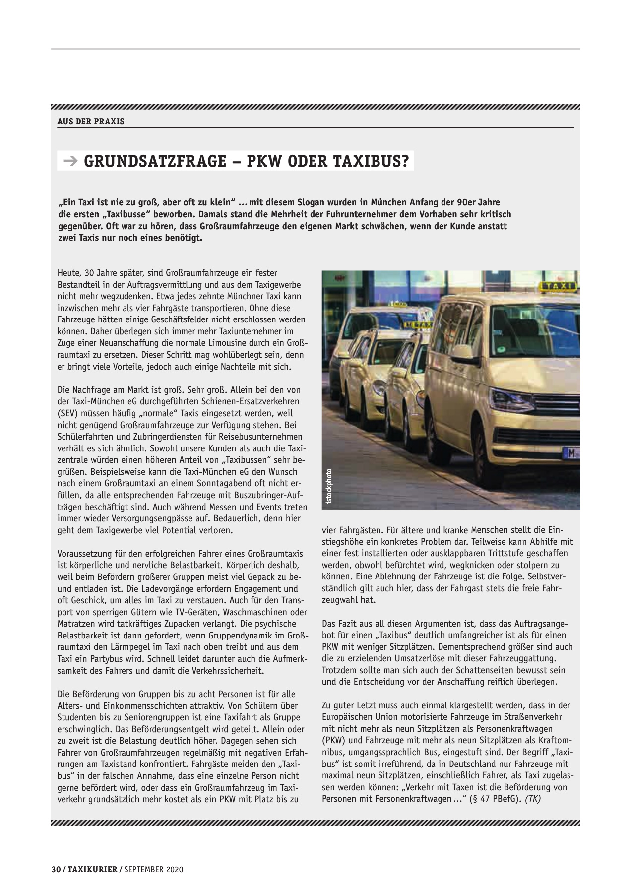 Originalseite 30 der Ausgabe Taxikurier September 2020