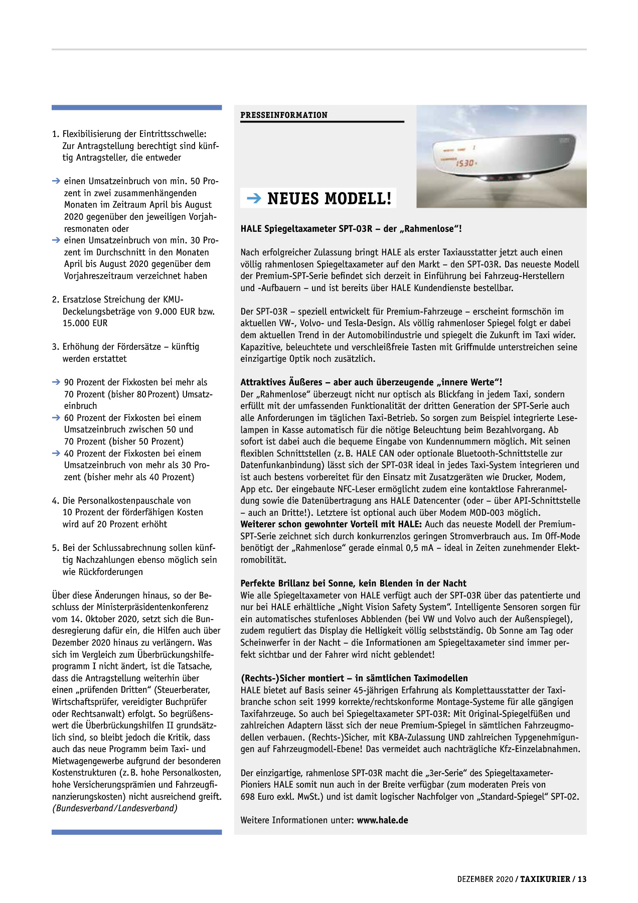 Originalseite 13 der Ausgabe Taxikurier Dezember 2020