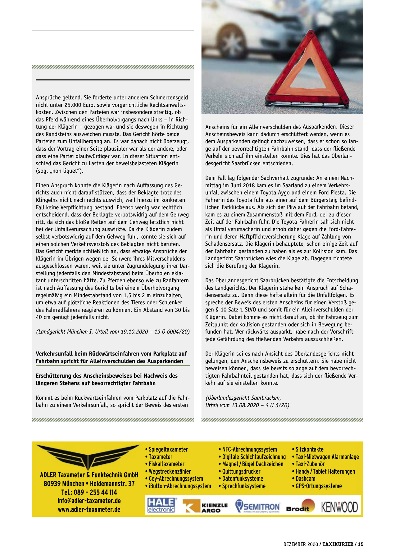 Originalseite 15 der Ausgabe Taxikurier Dezember 2020