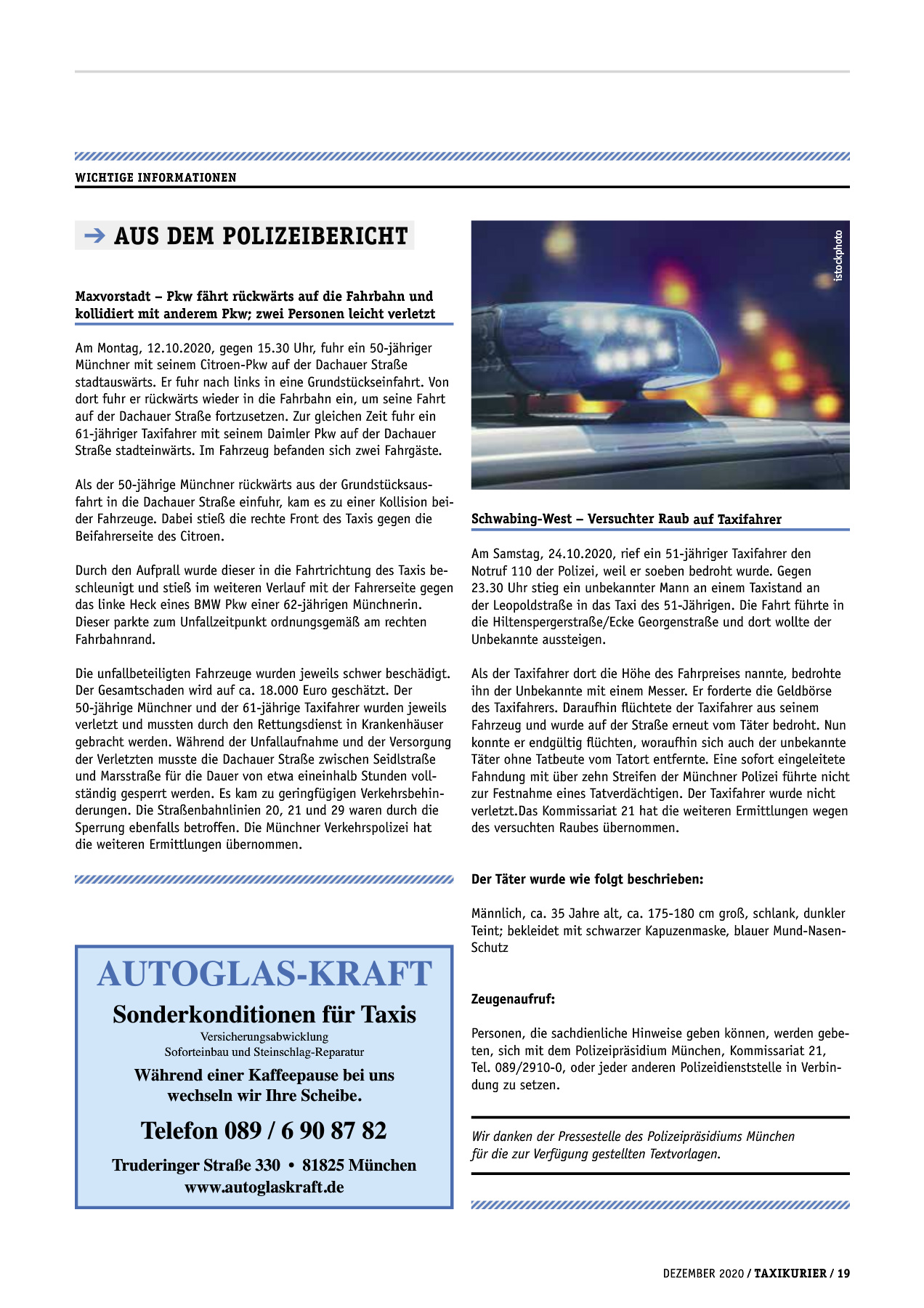 Originalseite 19 der Ausgabe Taxikurier Dezember 2020