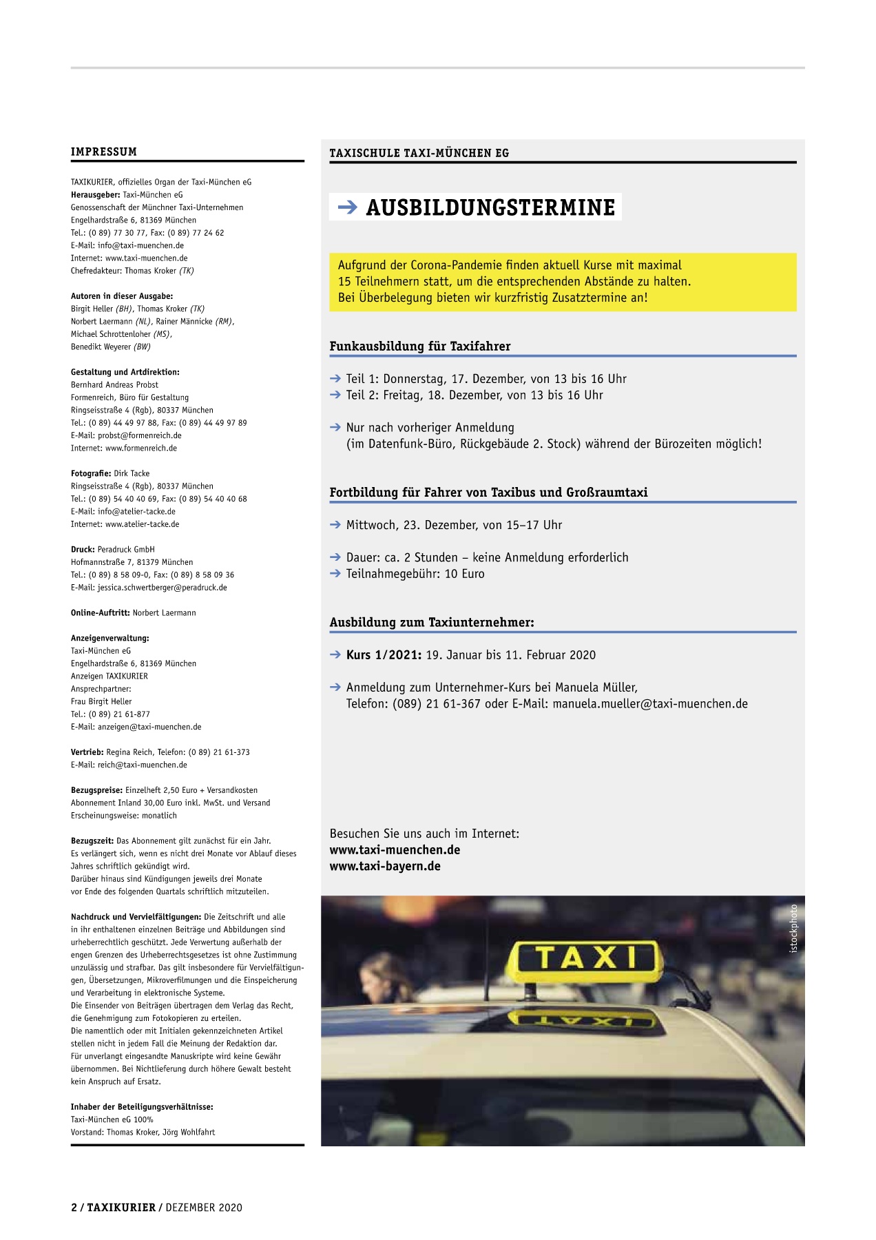 Originalseite 2 der Ausgabe Taxikurier Dezember 2020