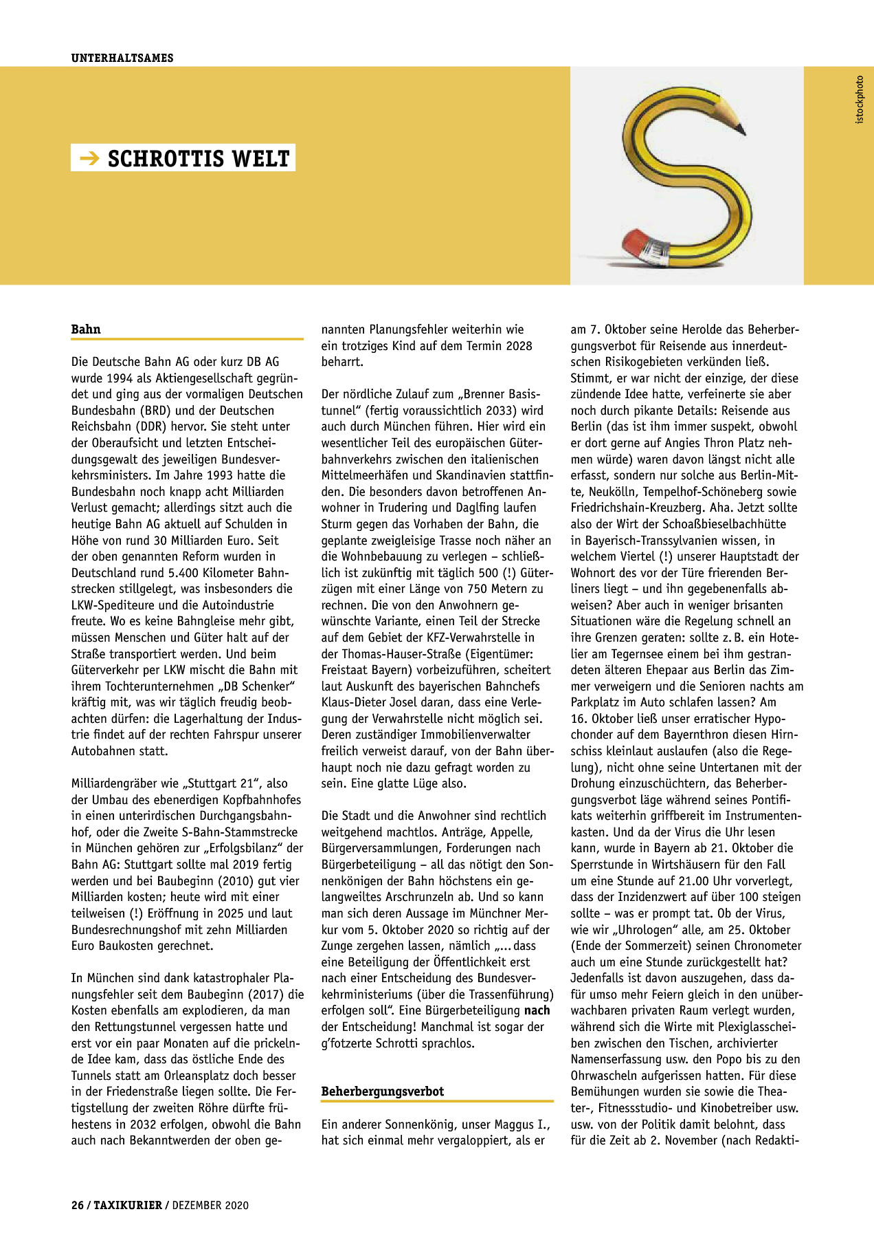 Originalseite 26 der Ausgabe Taxikurier Dezember 2020