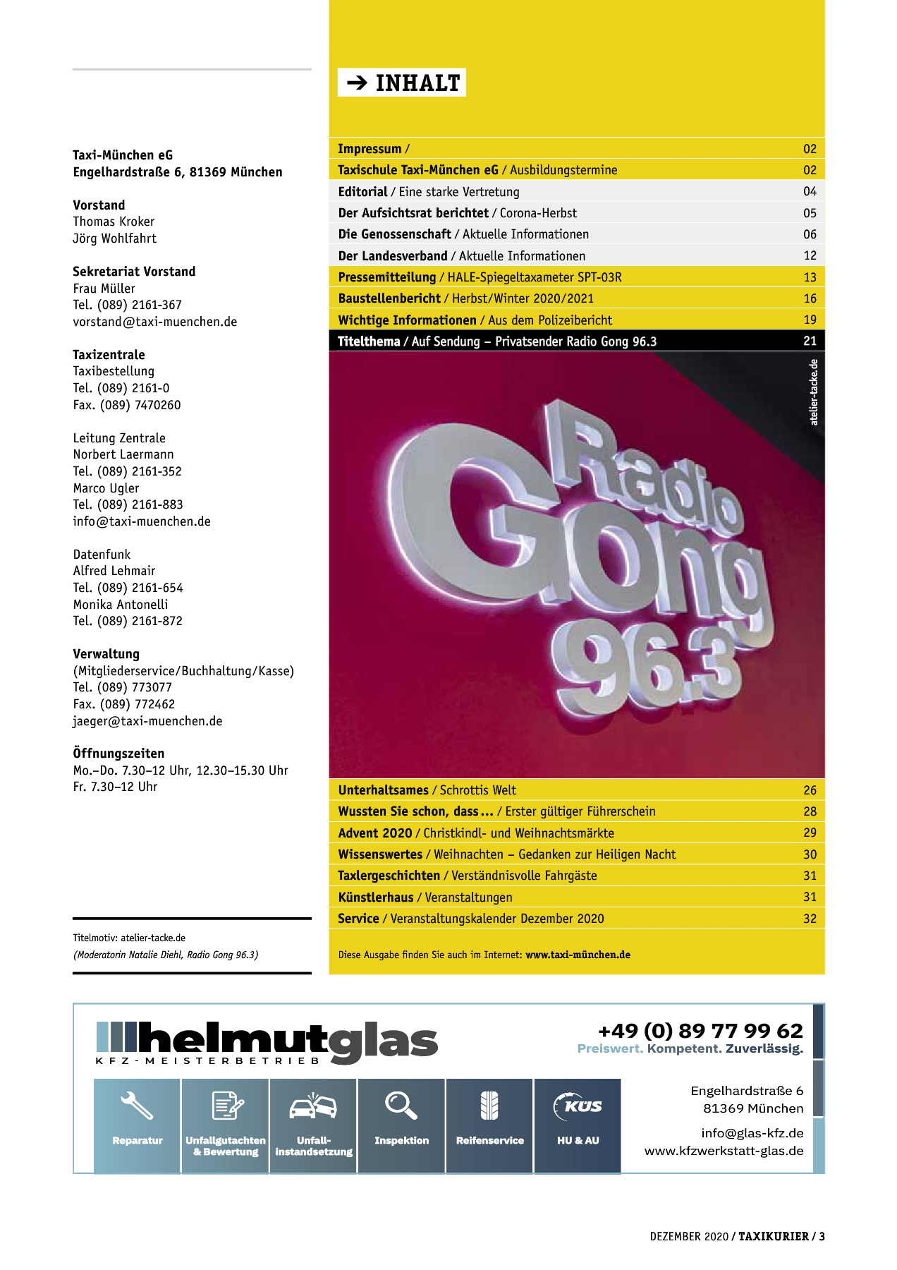 Originalseite 3 der Ausgabe Taxikurier Dezember 2020