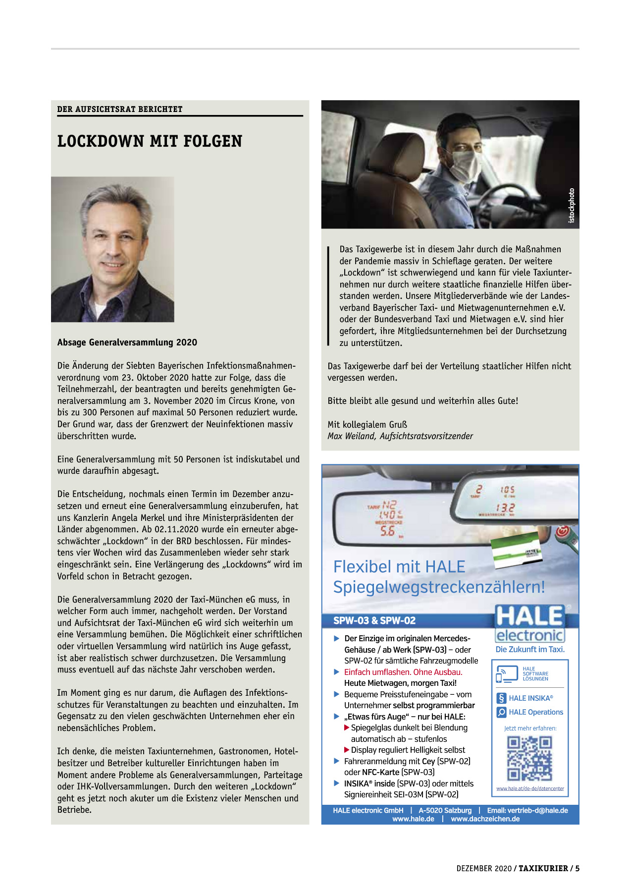Originalseite 5 der Ausgabe Taxikurier Dezember 2020