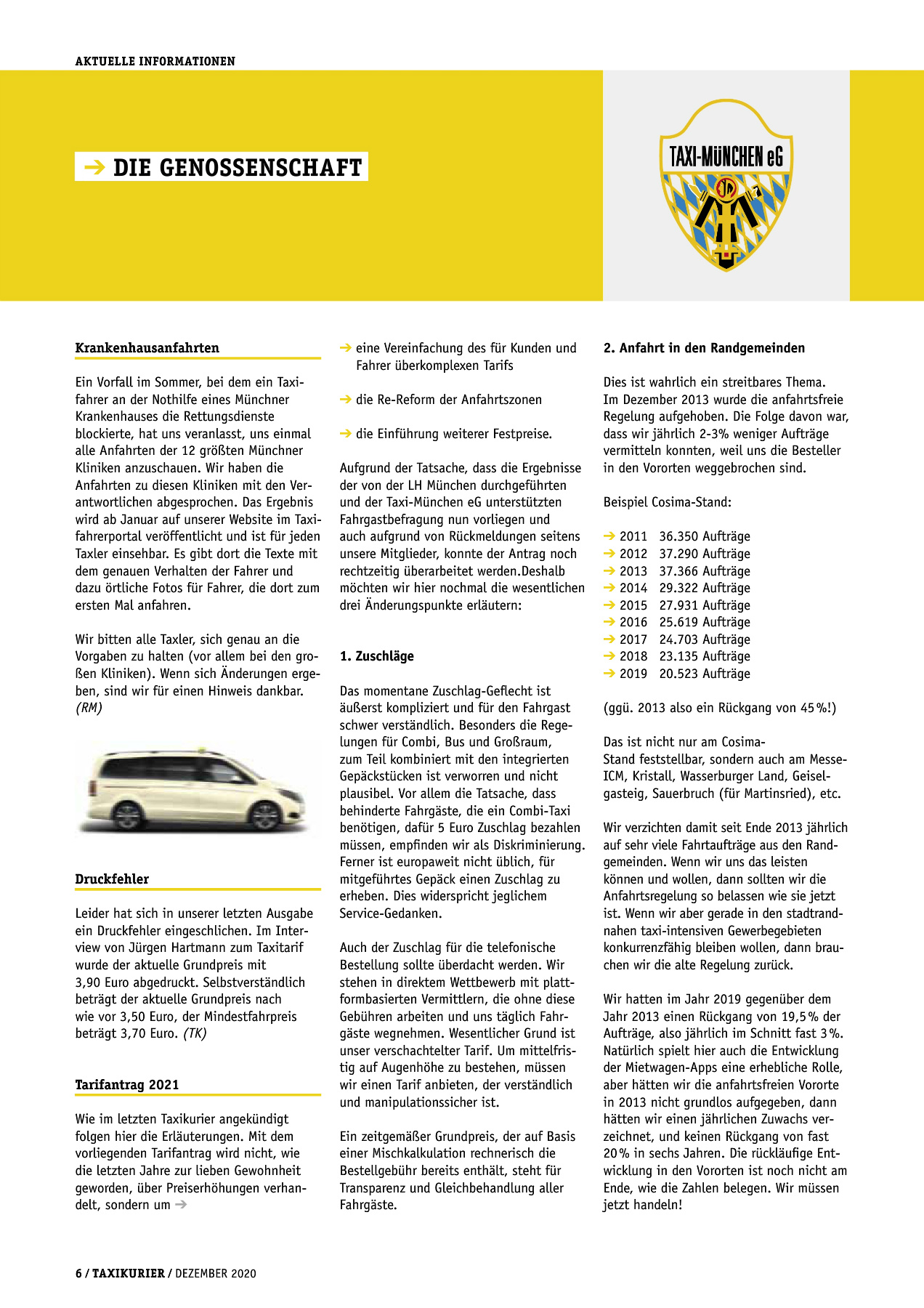 Originalseite 6 der Ausgabe Taxikurier Dezember 2020