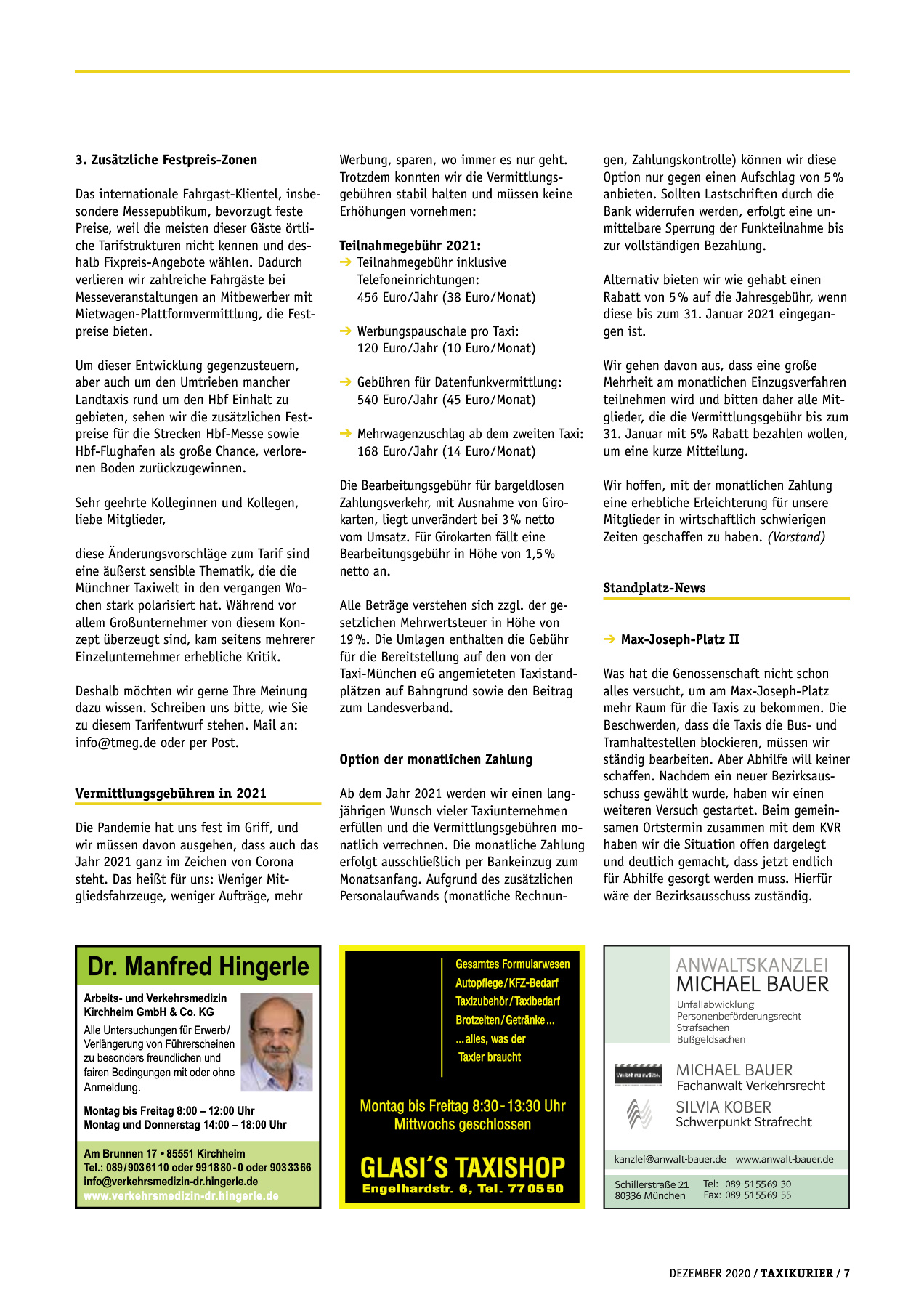Originalseite 7 der Ausgabe Taxikurier Dezember 2020